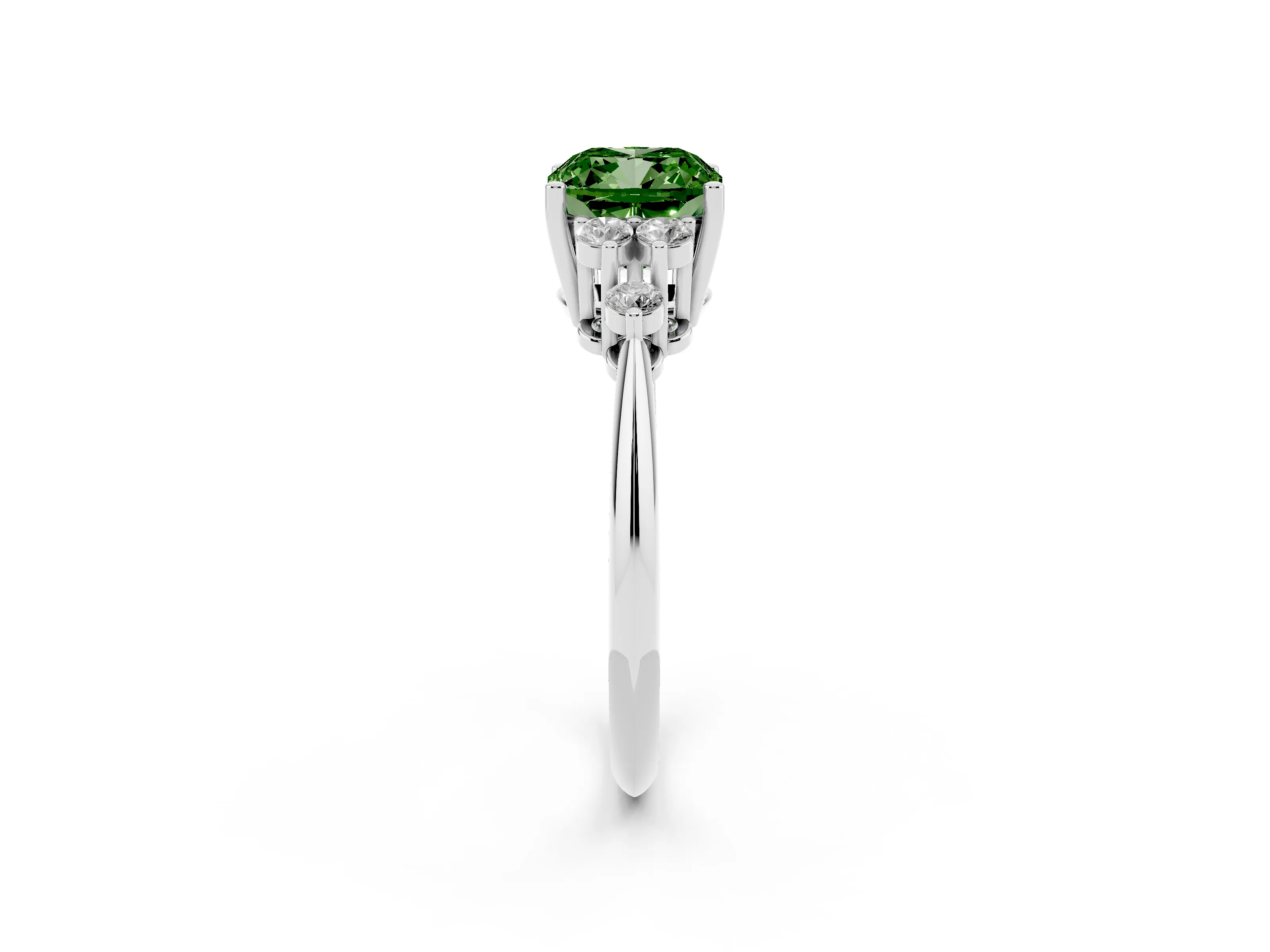 Fancy Green Cushion Cut Diamond Cluster Ring Set in White gold with Plain Band and Prong Setting
