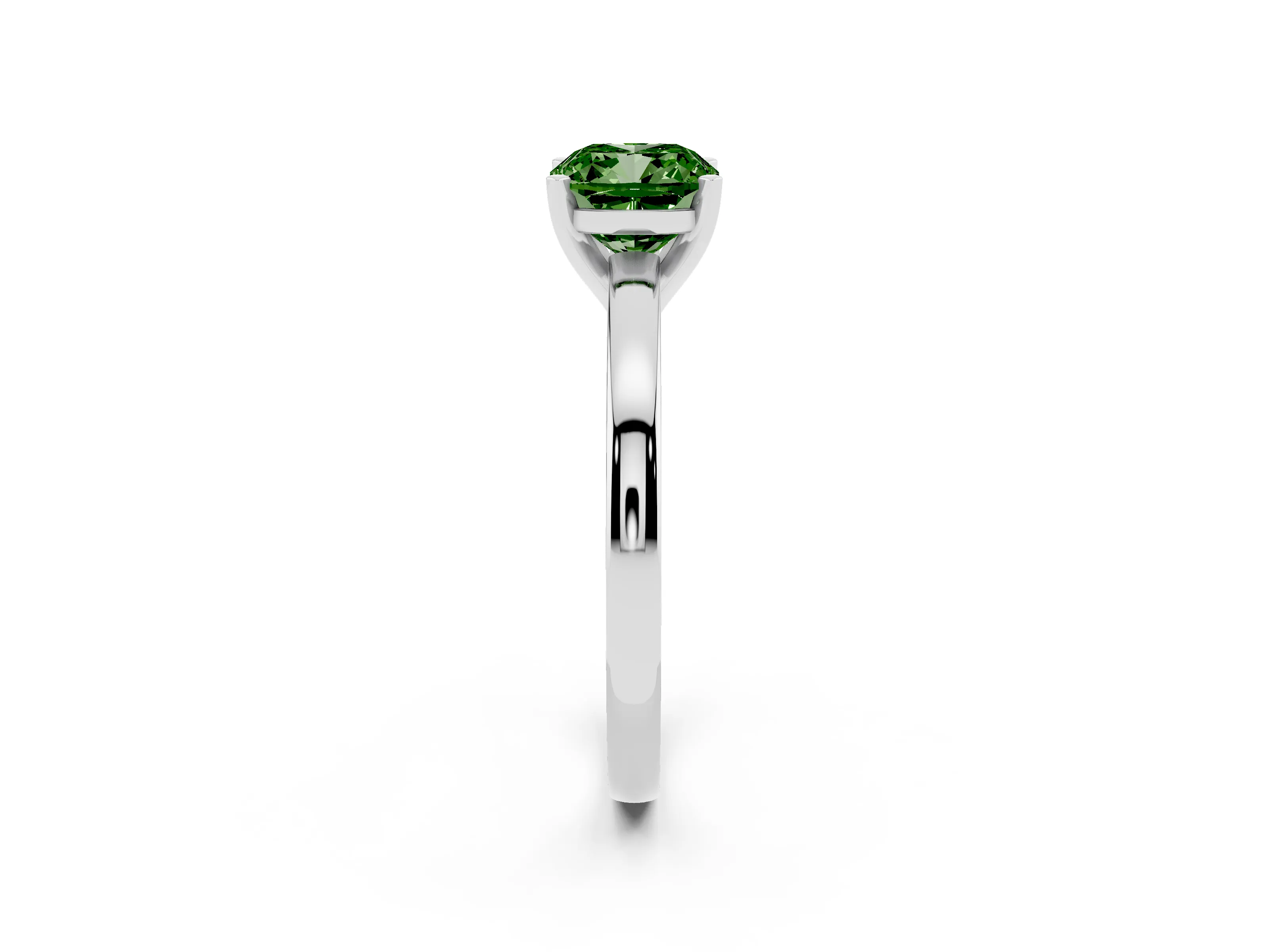 Fancy Green Cushion Cut Diamond Solitaire Engagement Ring Set in White gold with Prong Setting on a Classic Band