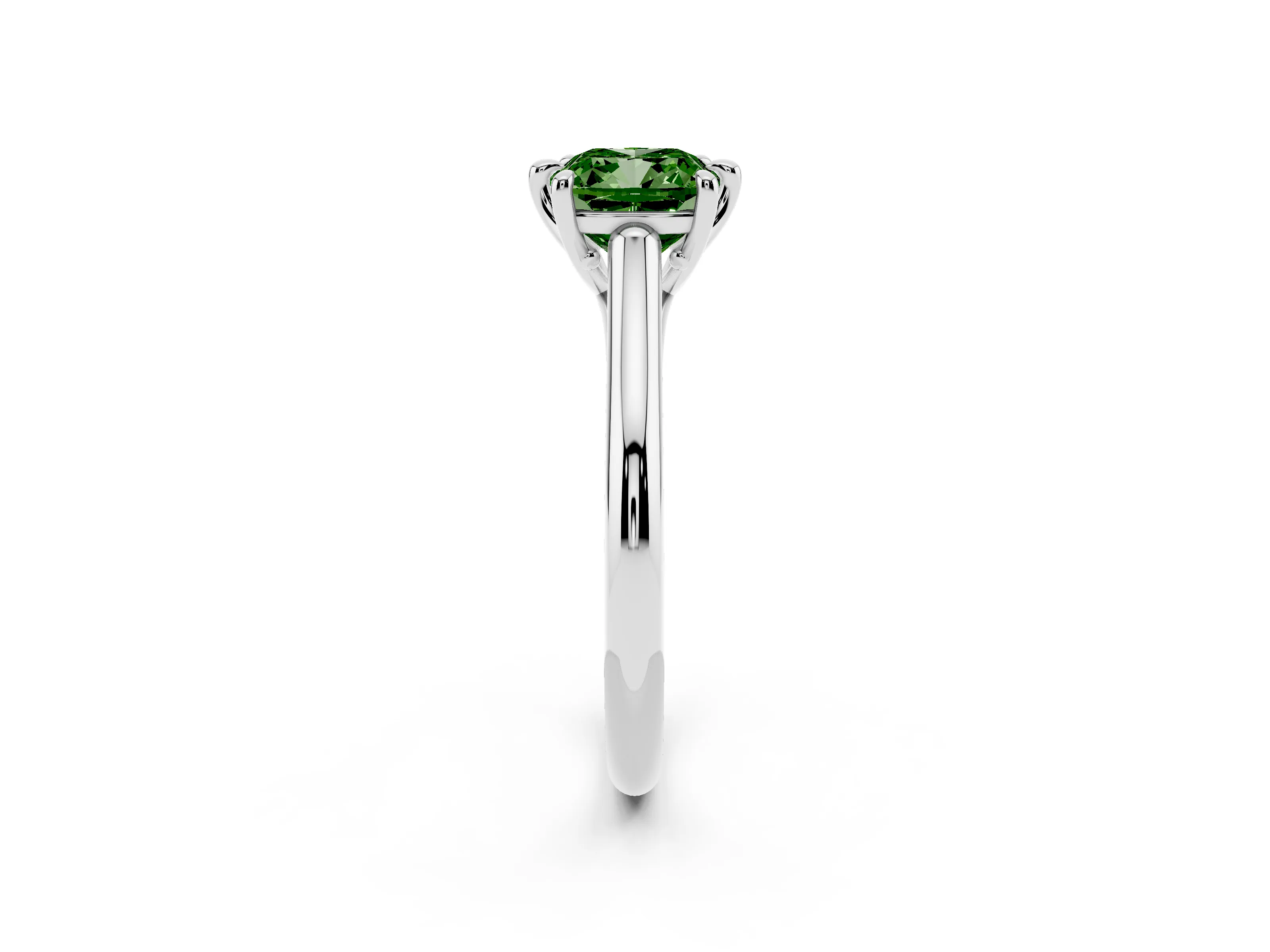 Fancy Green Cushion Cut Diamond Solitaire Engagement Ring Set in White gold with Prong Setting and Plain Classic Band