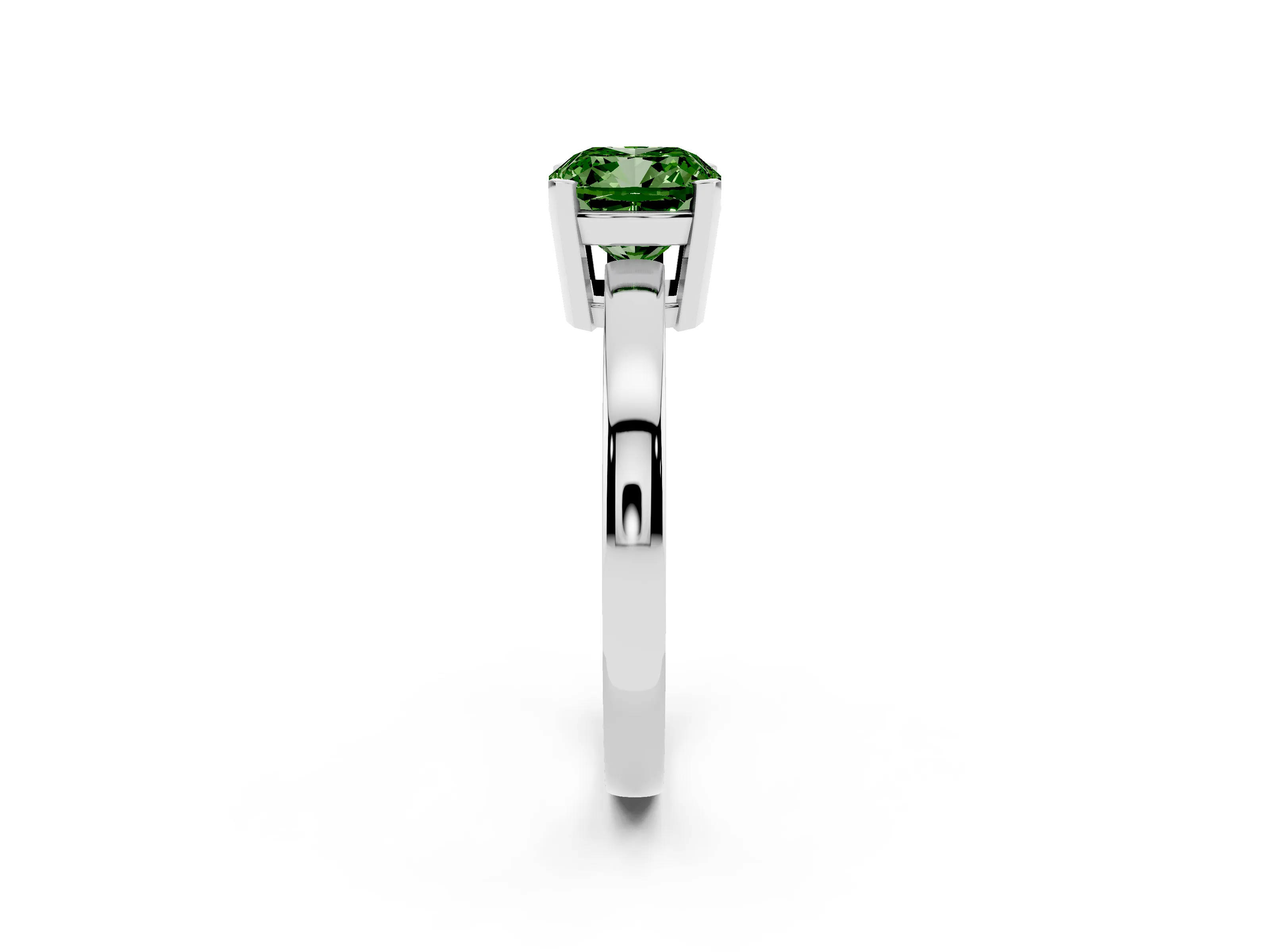 Fancy Green Cushion Cut Diamond Solitaire Ring Set in White gold with Prong Head and Smooth Polished Band