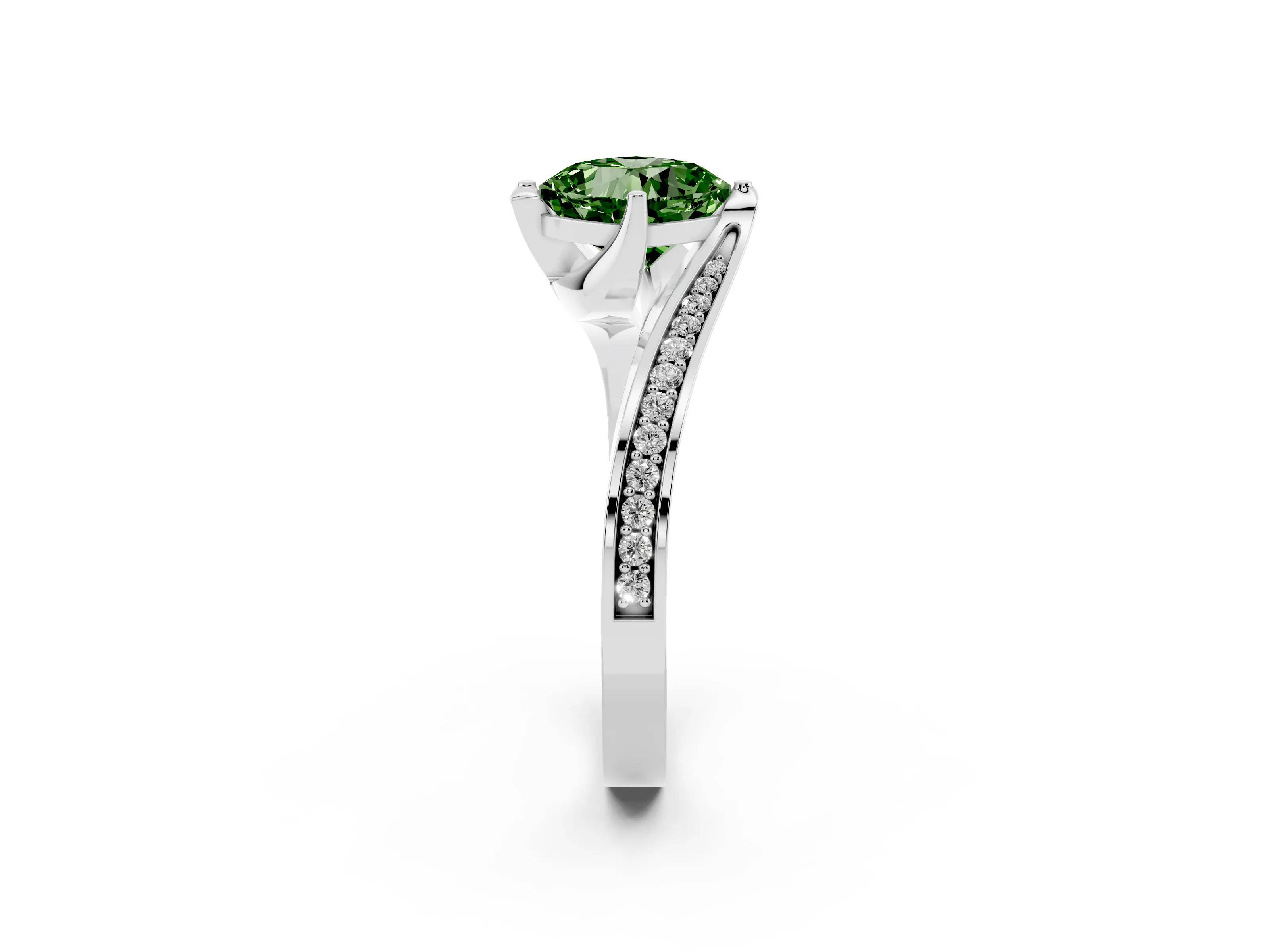 Fancy Green Cushion Cut Diamond Solitaire Ring Set in Platinum with Intertwined Pavé Twist Band