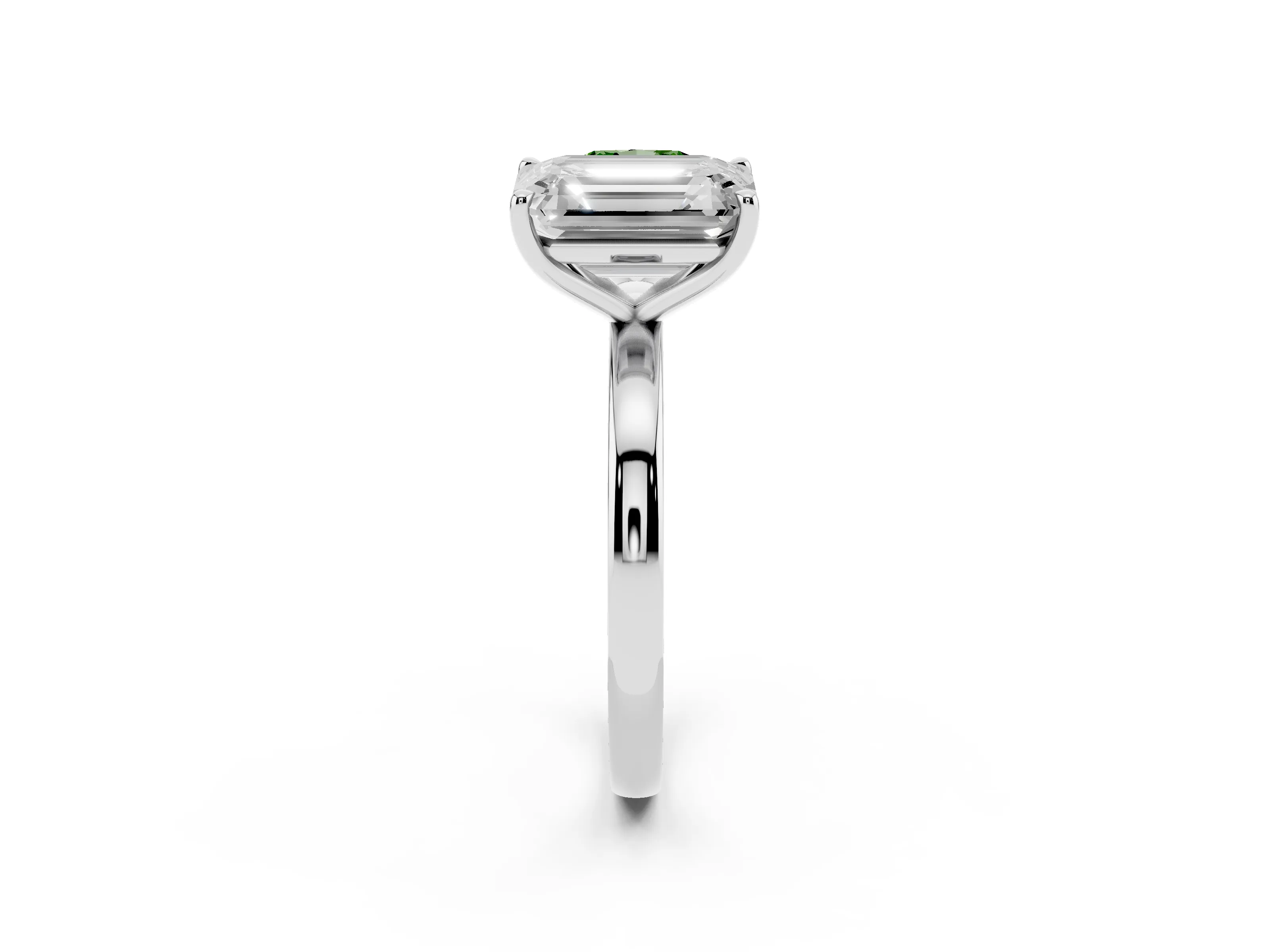 Fancy Green Cushion Cut and Emerald Cut Toi Moi Ring Set in Platinum with Prong Setting