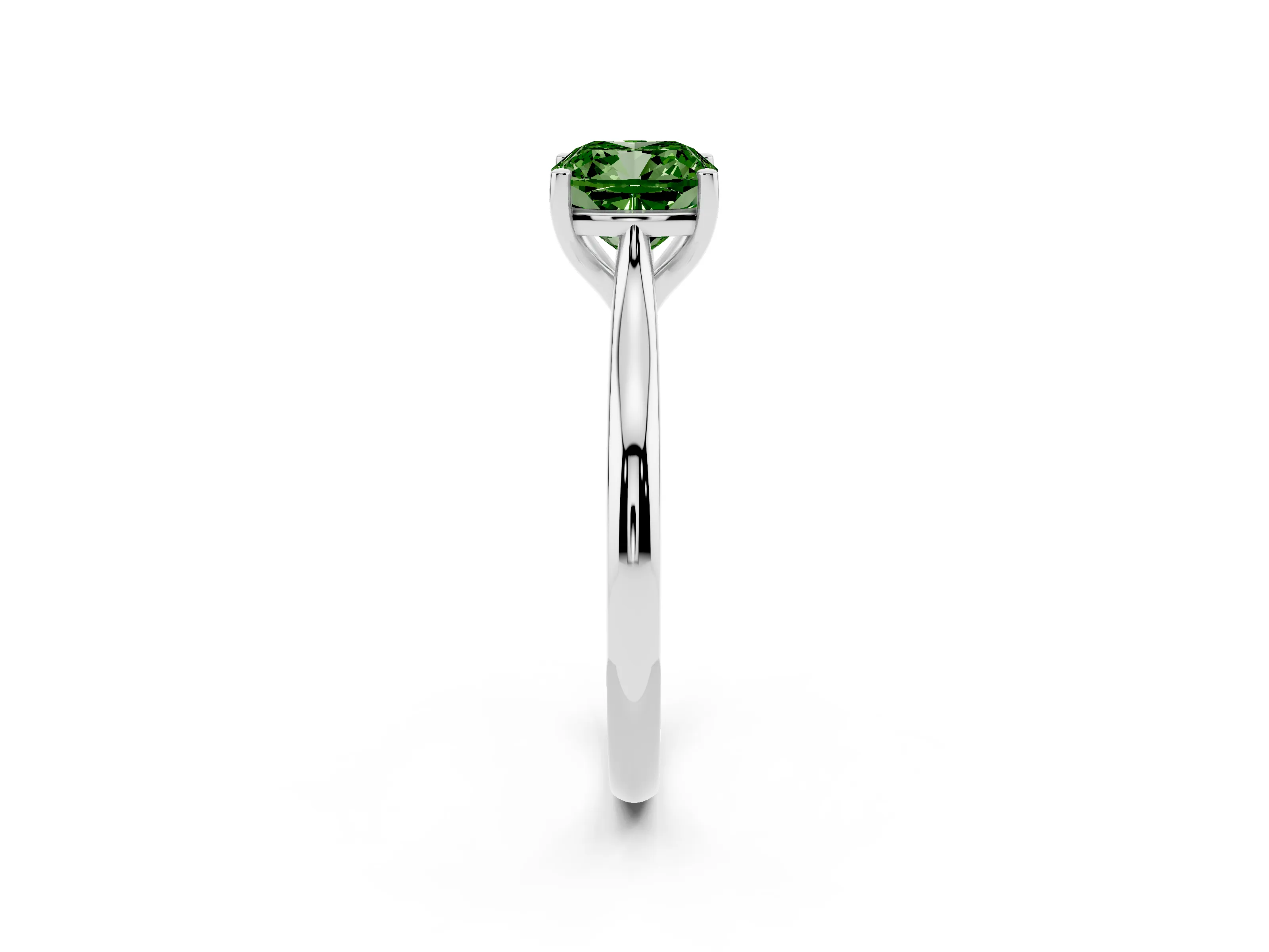 Fancy Green Cushion Cut Diamond Solitaire Ring Set in White gold with Cathedral Band and Prong Setting