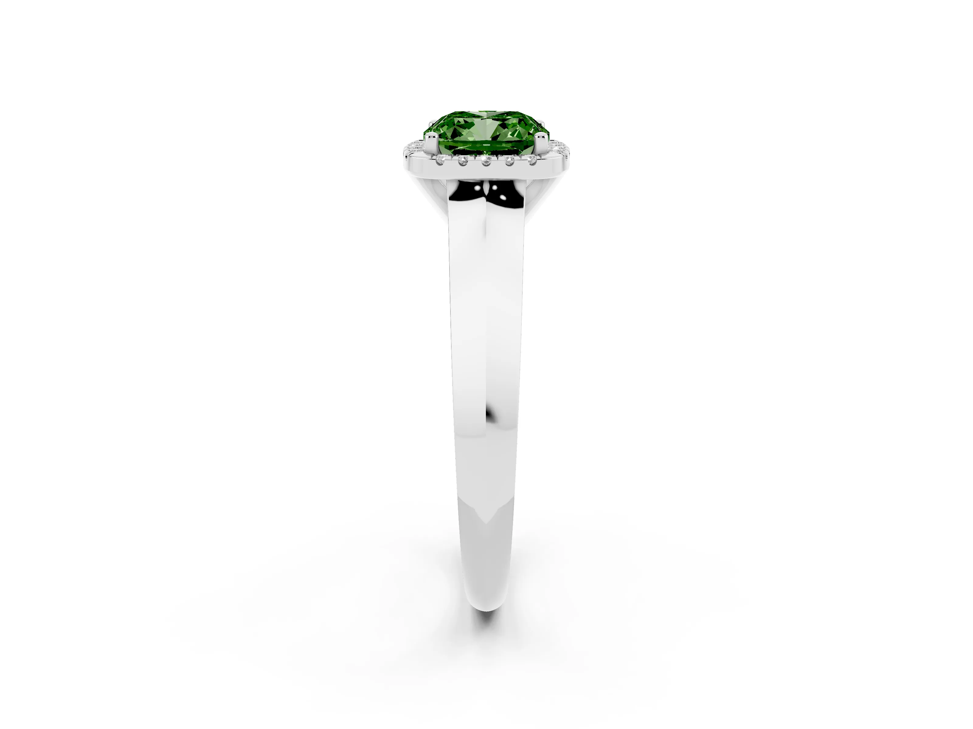 Fancy Green Cushion Cut Diamond Halo Ring Set in White gold with Cathedral Band and Prong Setting