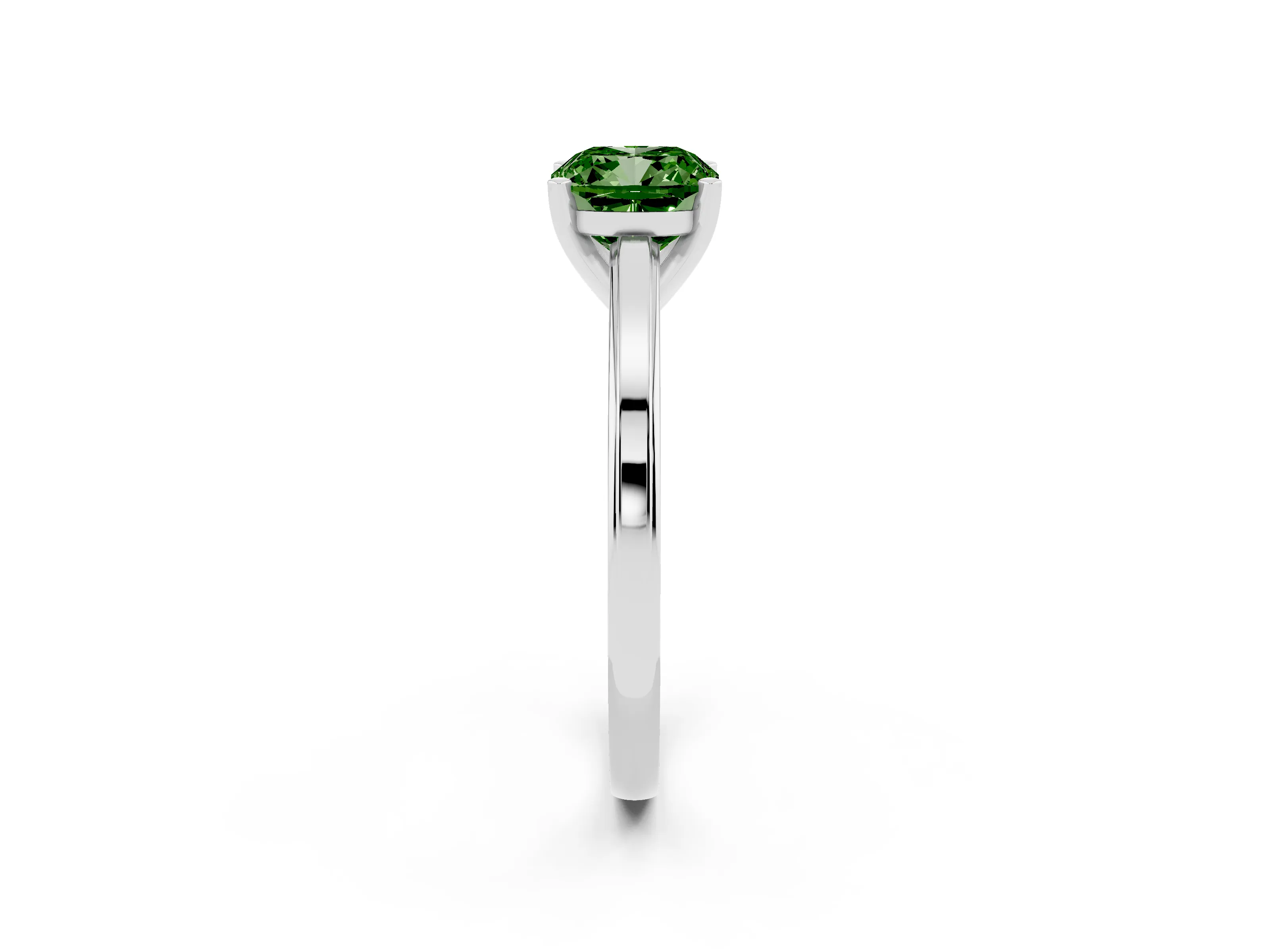 Fancy Green Cushion Cut Diamond Solitaire Ring Set in Platinum with Prong Setting and Classic Band