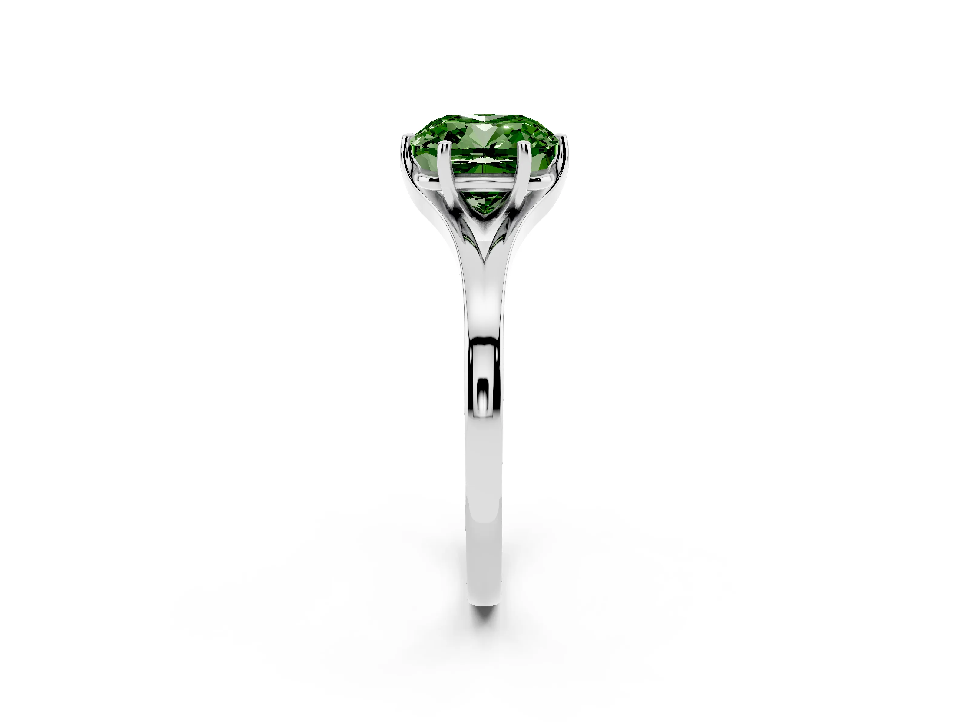 Fancy Green Cushion Cut Diamond Solitaire Ring Set in White gold with Polished Tapered Band and Prong Setting