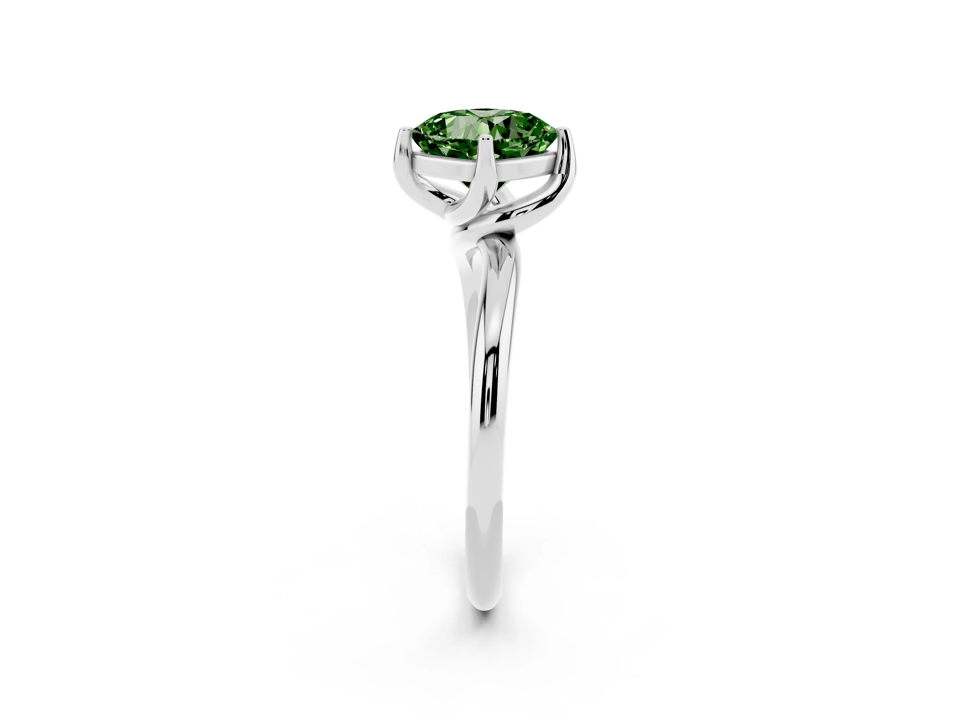 Fancy Green Cushion Cut Diamond Solitaire Engagement Ring Set in Platinum with Classic Plain Band