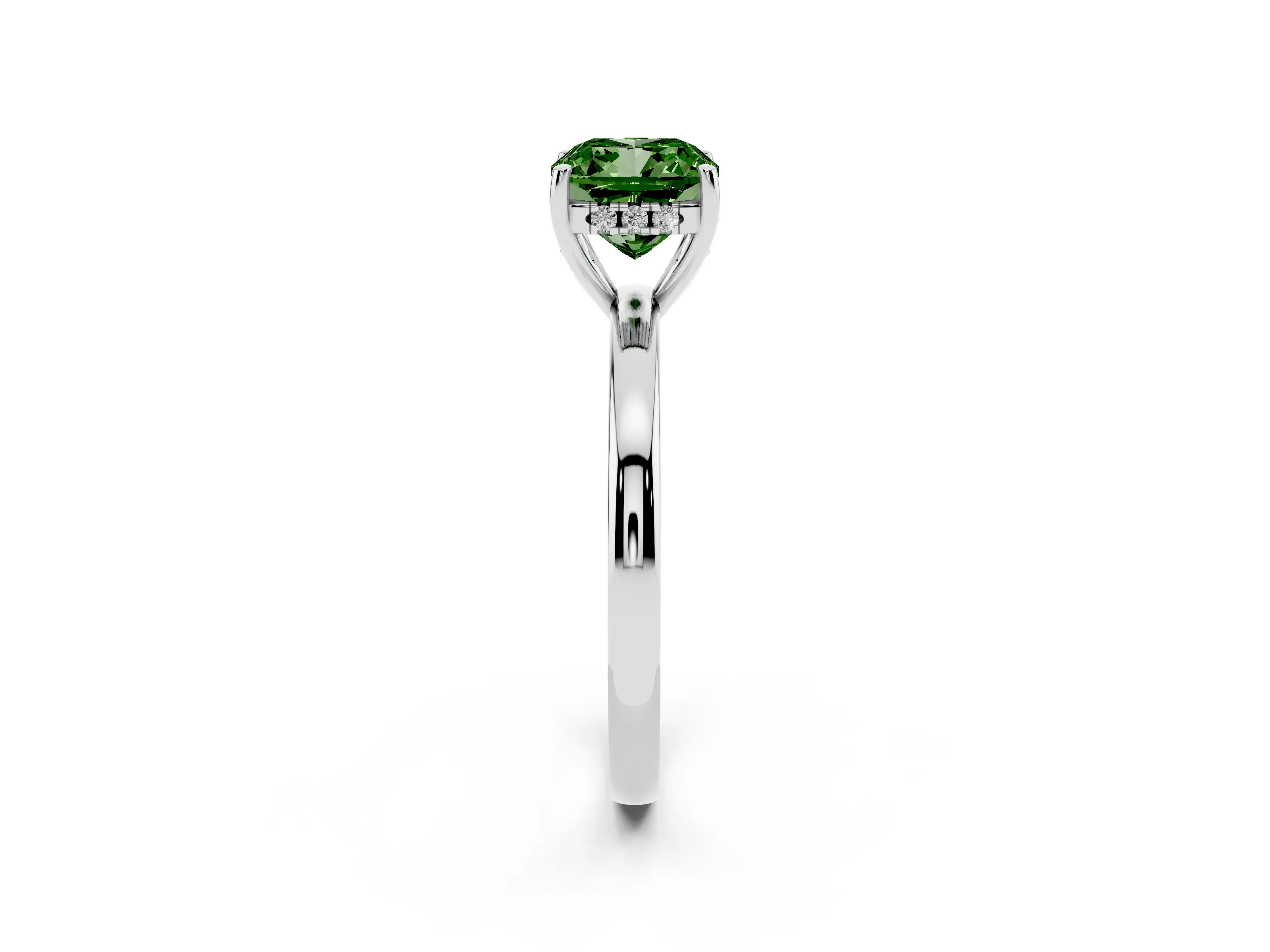 Fancy Green Cushion Cut Diamond Solitaire Ring Set in Platinum with Plain Band and Prong Setting