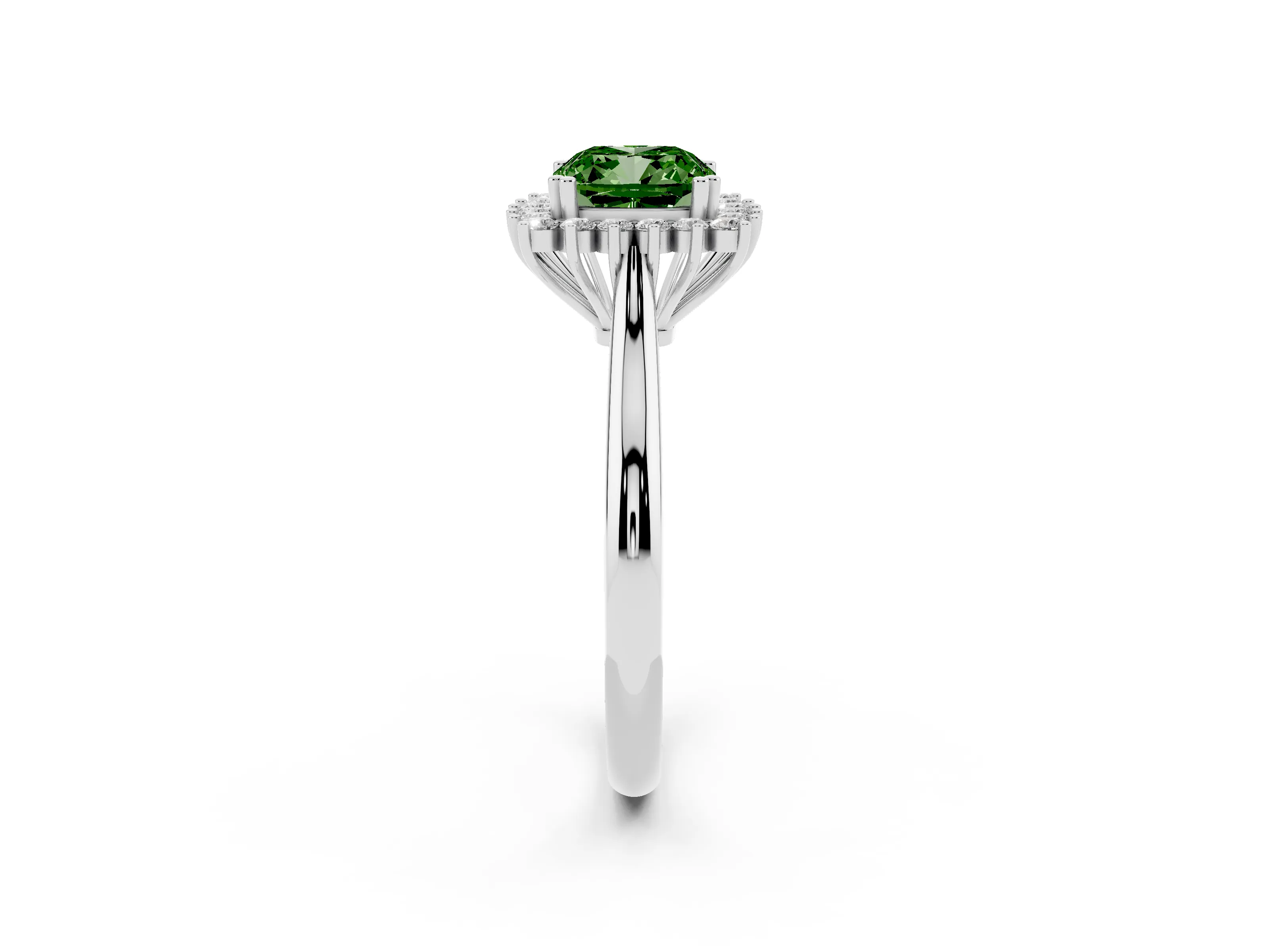 Fancy Green Cushion Cut Diamond Halo Ring Set in Platinum with Plain Solitaire Band and Prong Setting