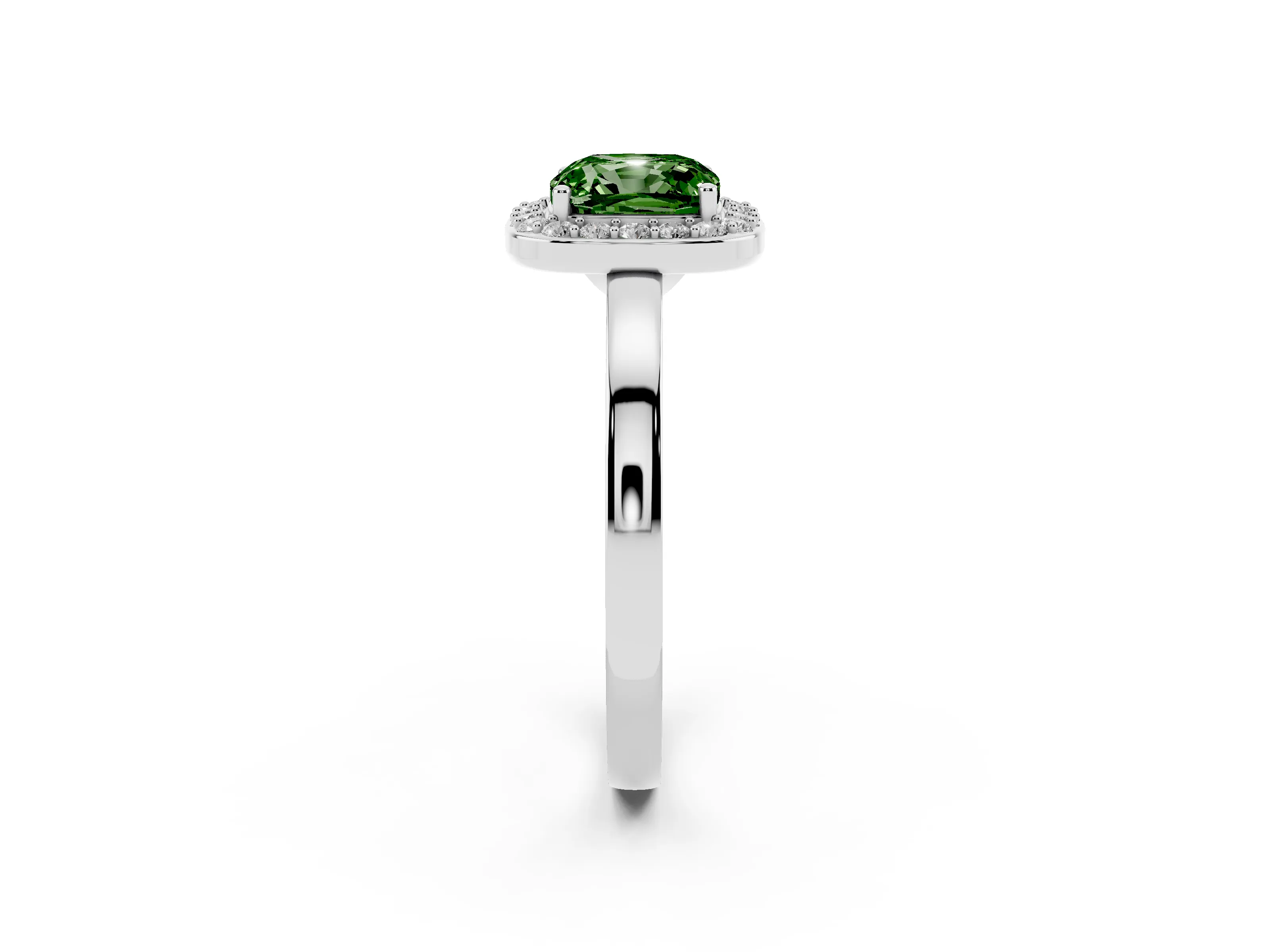 Fancy Green Cushion Cut Diamond Halo Ring Set in Platinum with Solitaire Band and Prong Setting