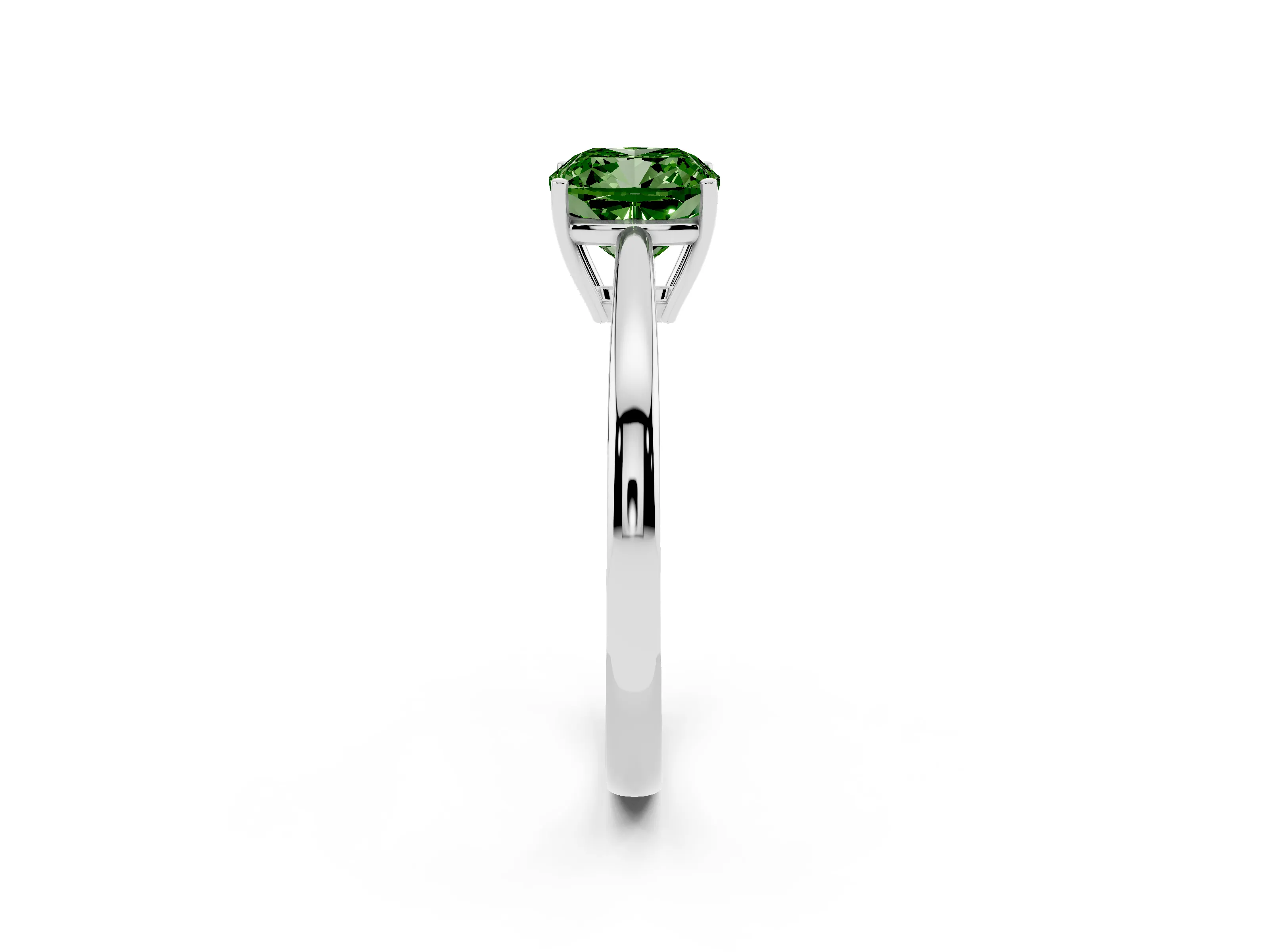 Fancy Green Cushion Cut Diamond Solitaire Ring Set in Silver with Split Shank and Prong Setting