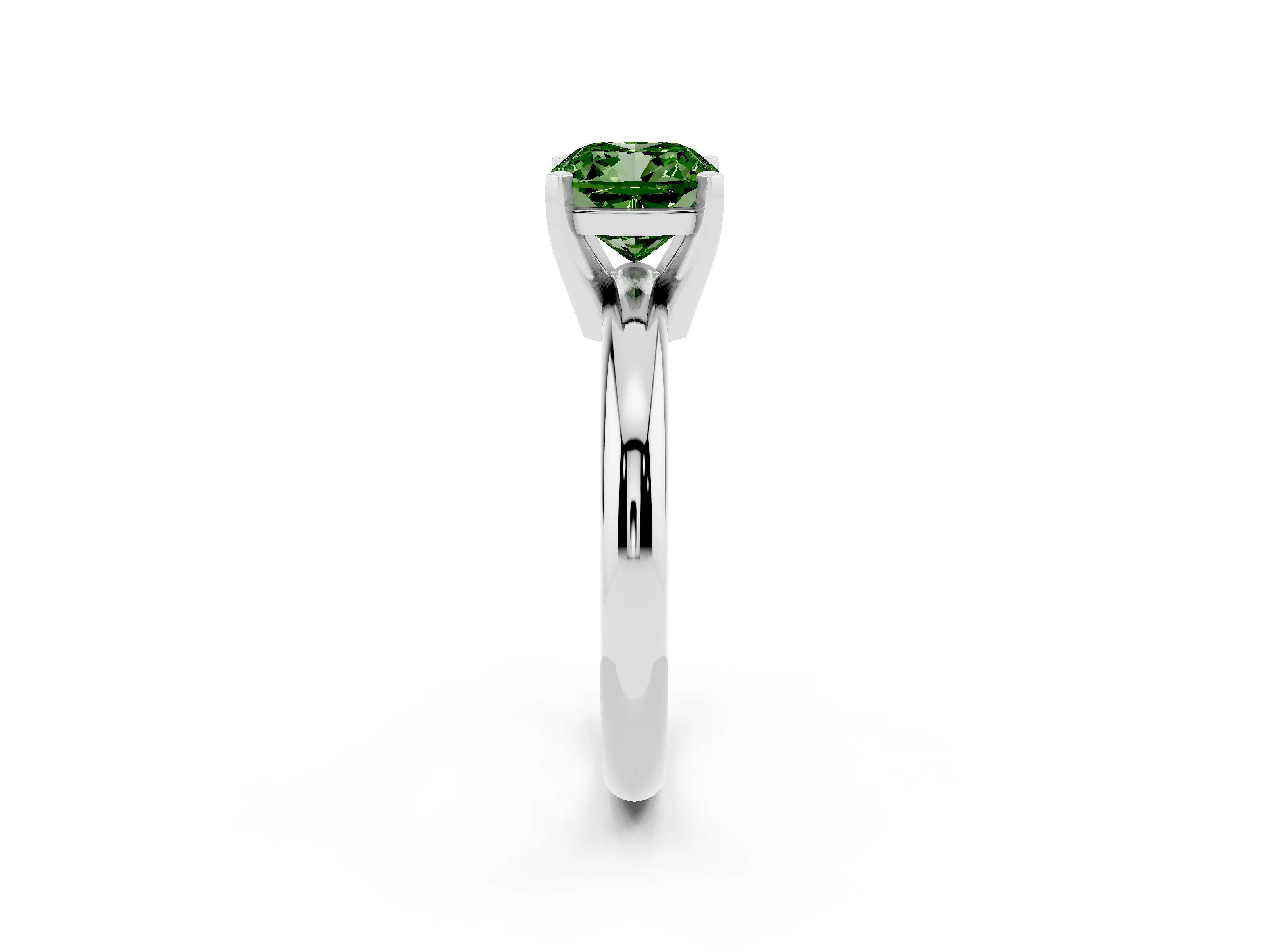 Fancy Green Cushion Cut Diamond Solitaire Engagement Ring Set in White gold with Round Band and Prong Setting