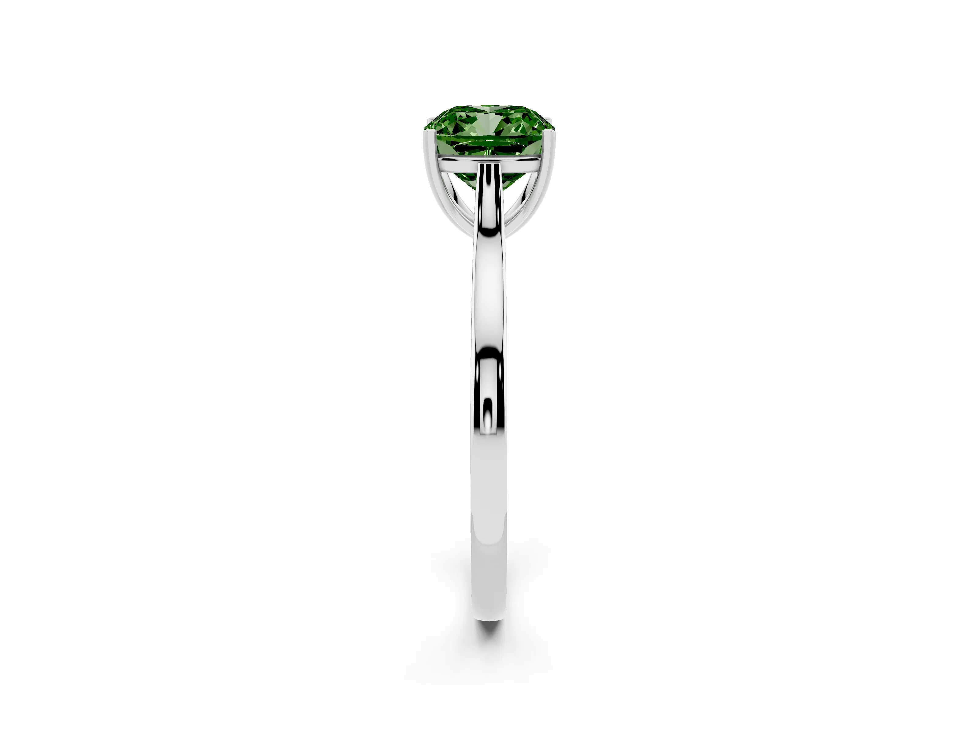 Fancy Green Cushion Cut Diamond Solitaire Heart Prong Engagement Ring Set in White gold with Tapered Band