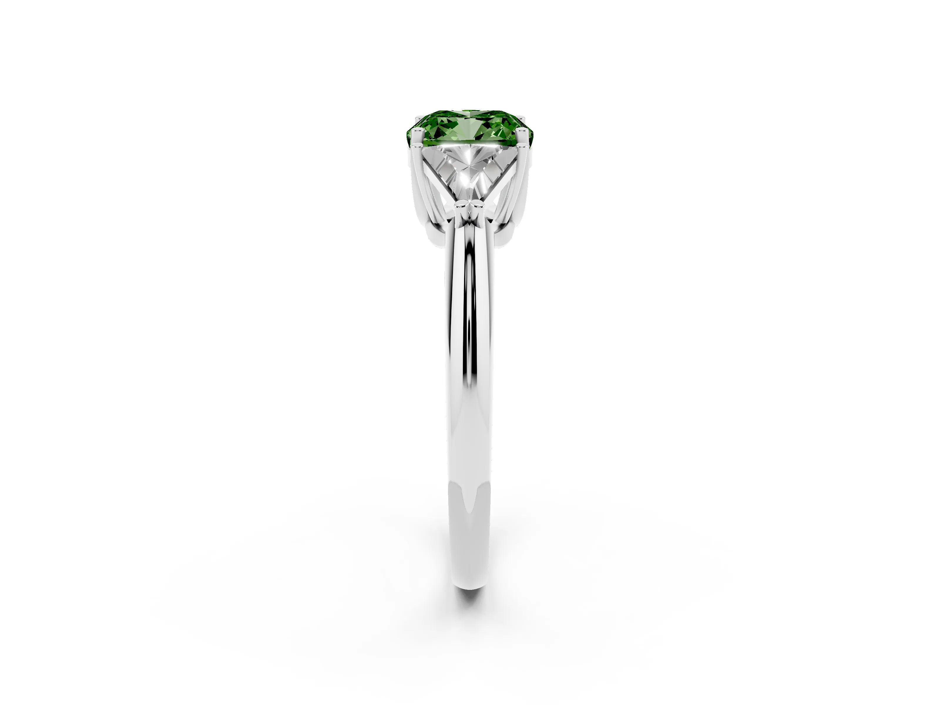 Fancy Green Cushion Cut Diamond Three-Stone Engagement Ring Set in Silver with Trillion Side Stones