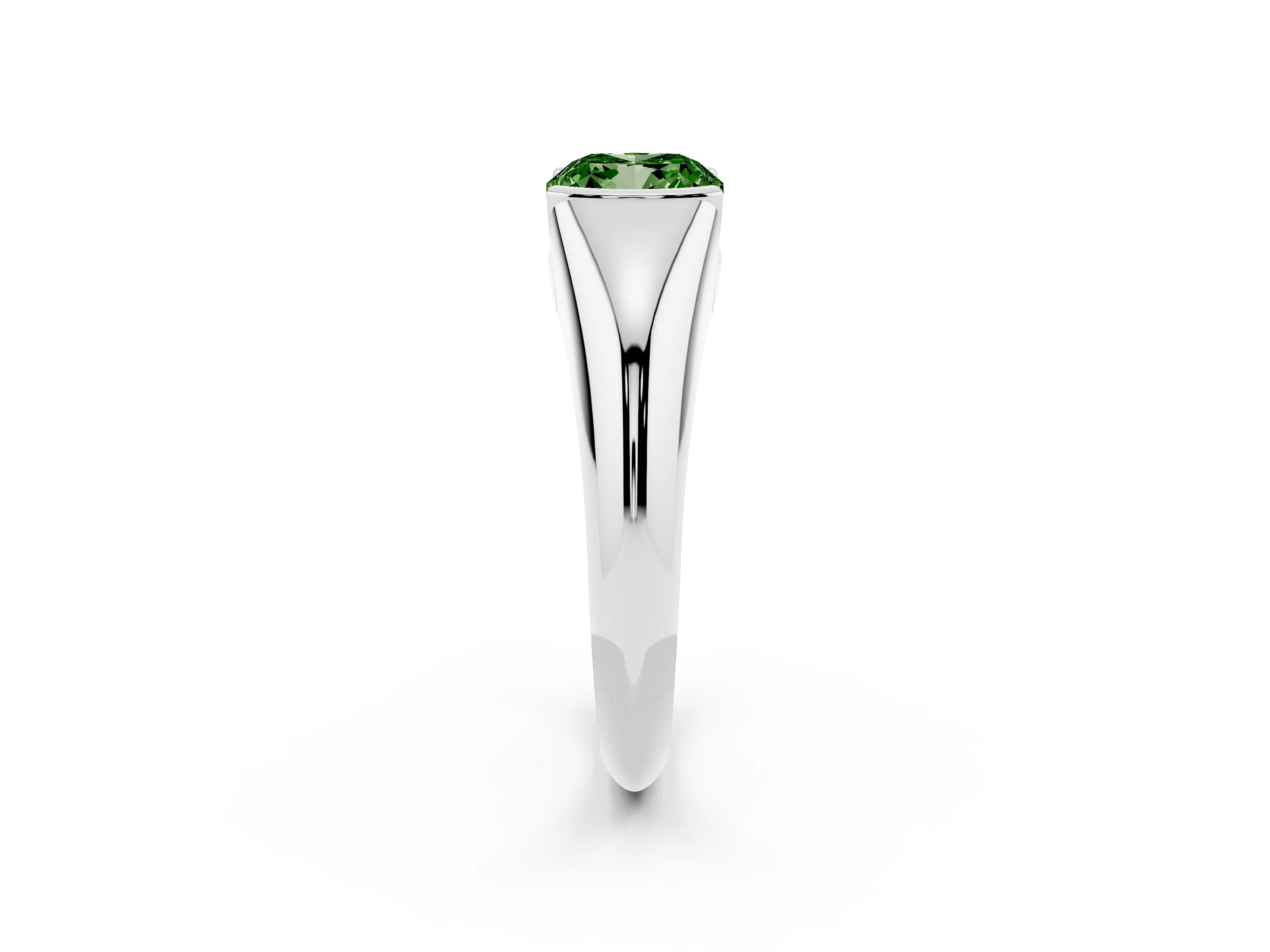 Fancy Green Cushion Cut Diamond Solitaire Tension Set Ring Set in Silver