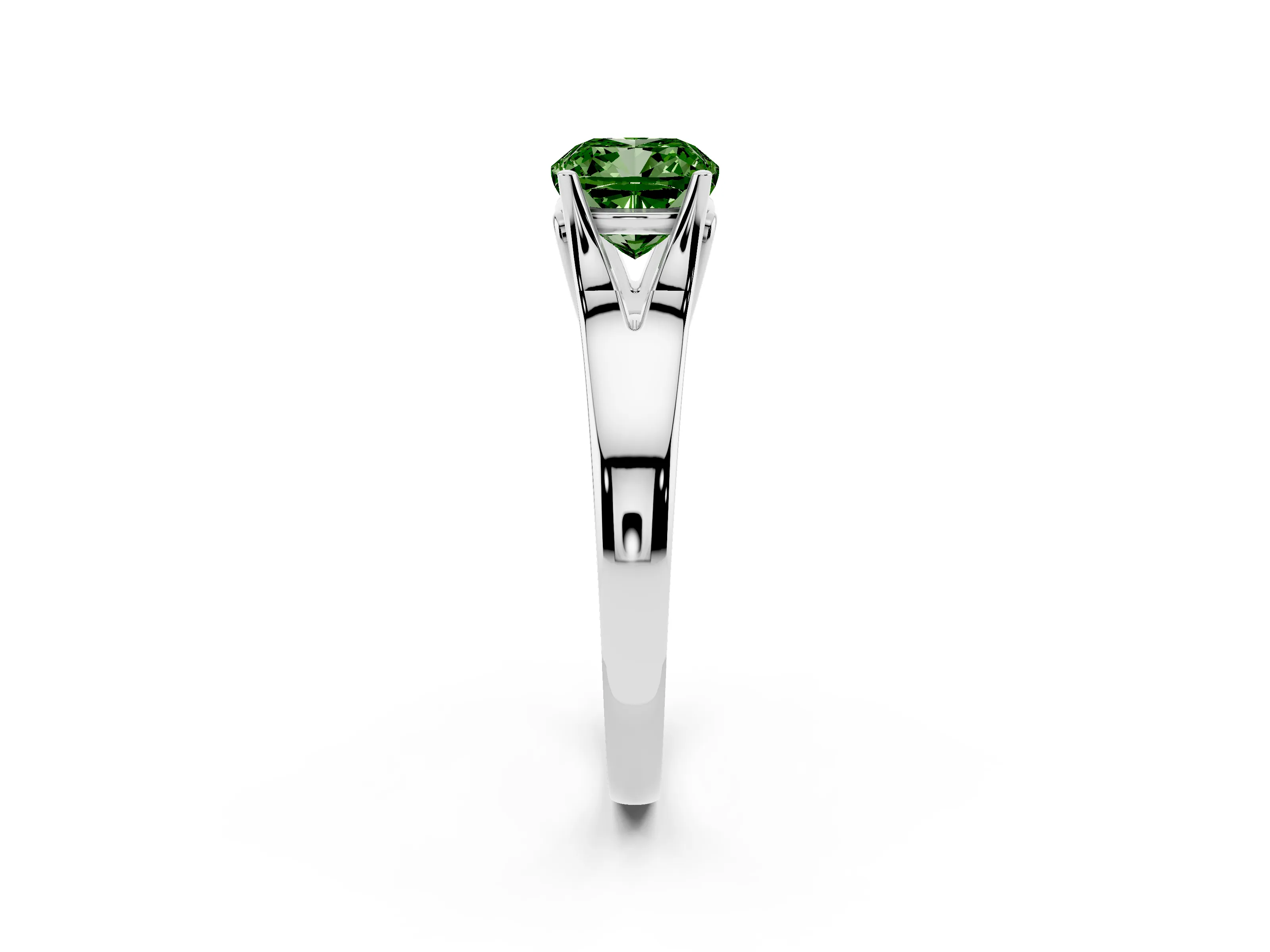 Fancy Green Cushion Cut Diamond Solitaire Ring Set in White gold with Arched Cathedral Band and Prong Setting