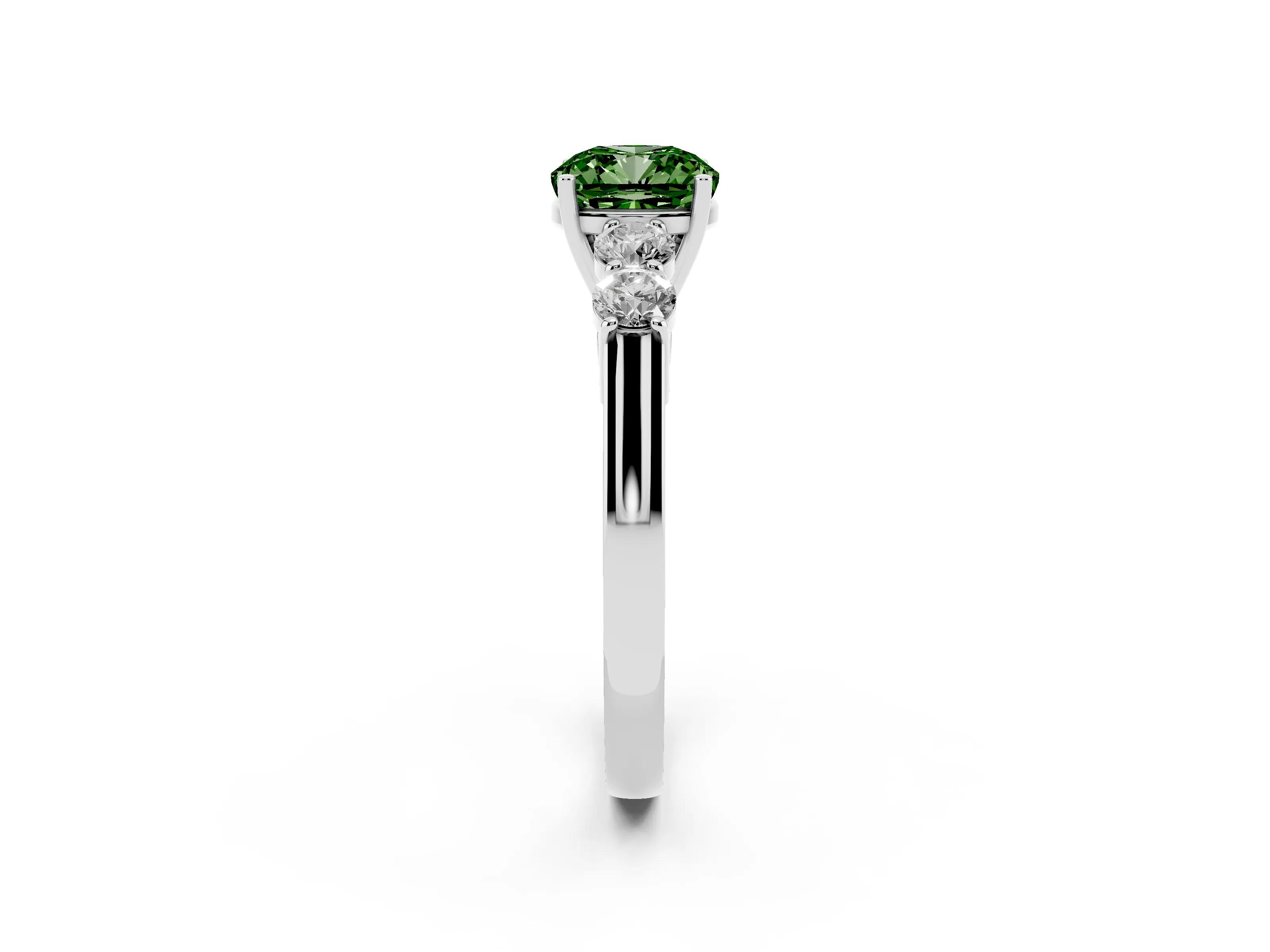 Fancy Green Cushion Cut Diamond Five-Stone Prong Set Band Ring Set in White gold with Polished Band
