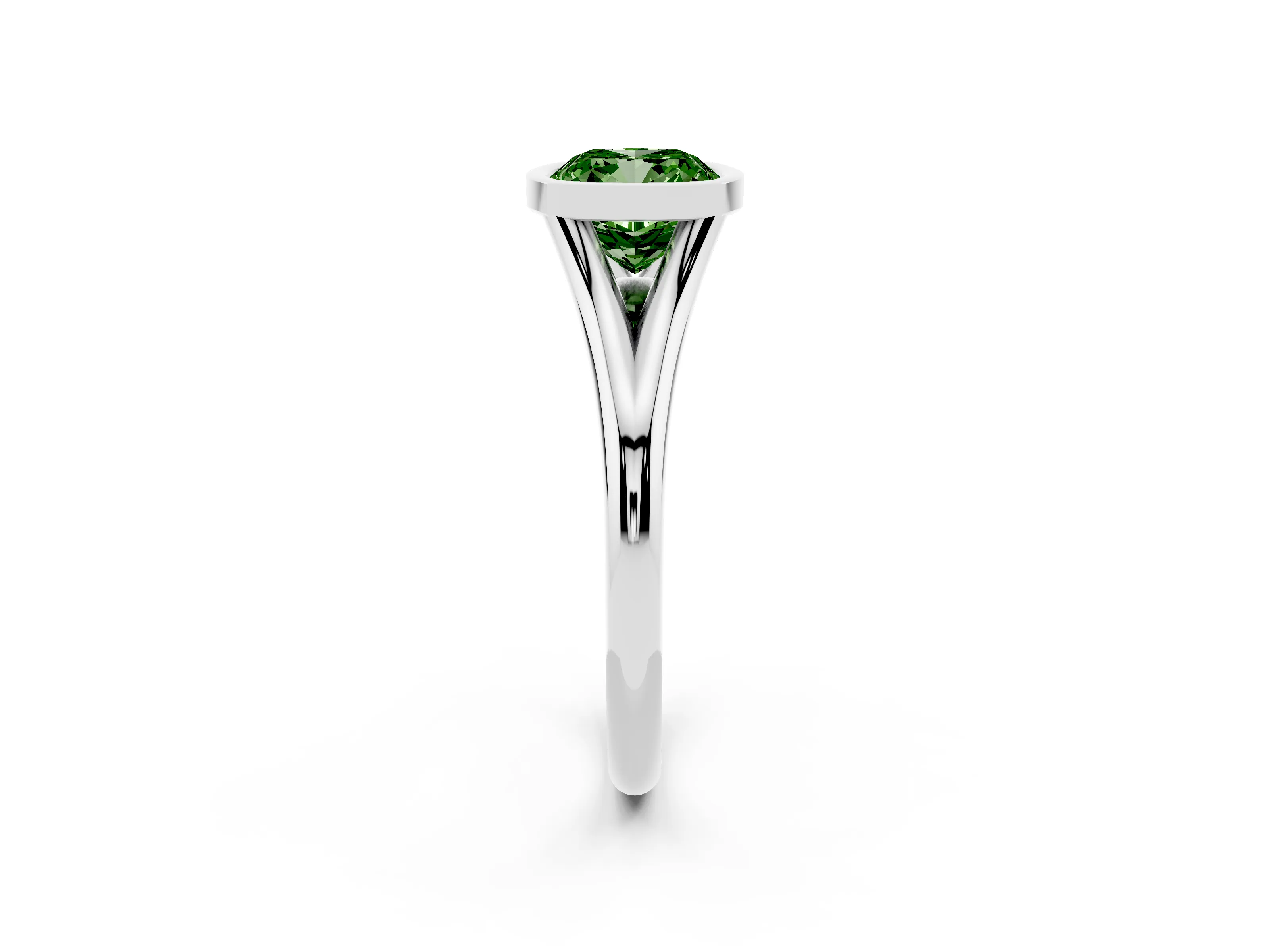 Fancy Green Bezel Set Cushion Cut Diamond Solitaire Ring Set in Platinum with Tapered Band