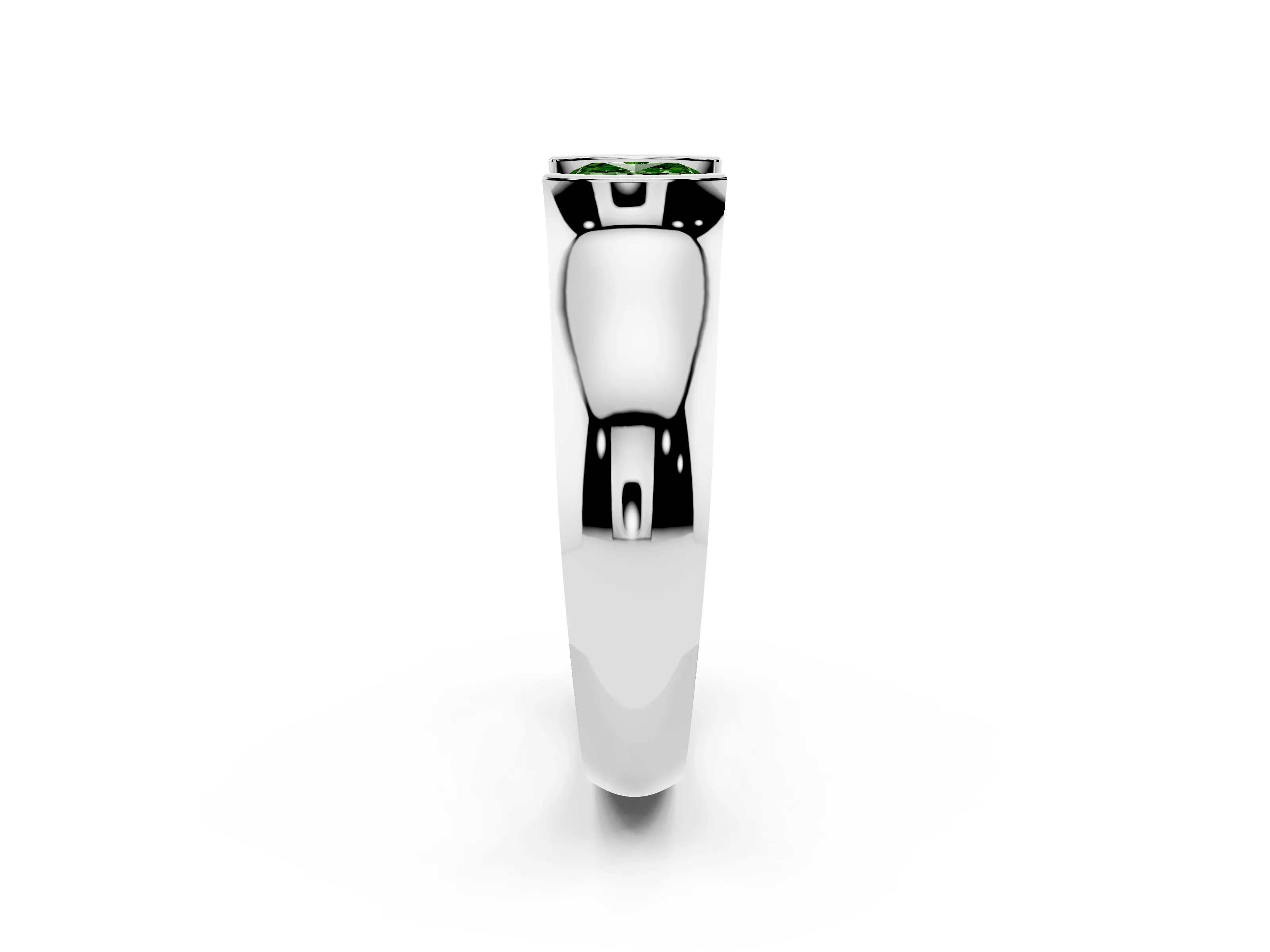 Fancy Green Cushion Cut Diamond Bezel Solitaire Ring Set in Platinum with Wide Band