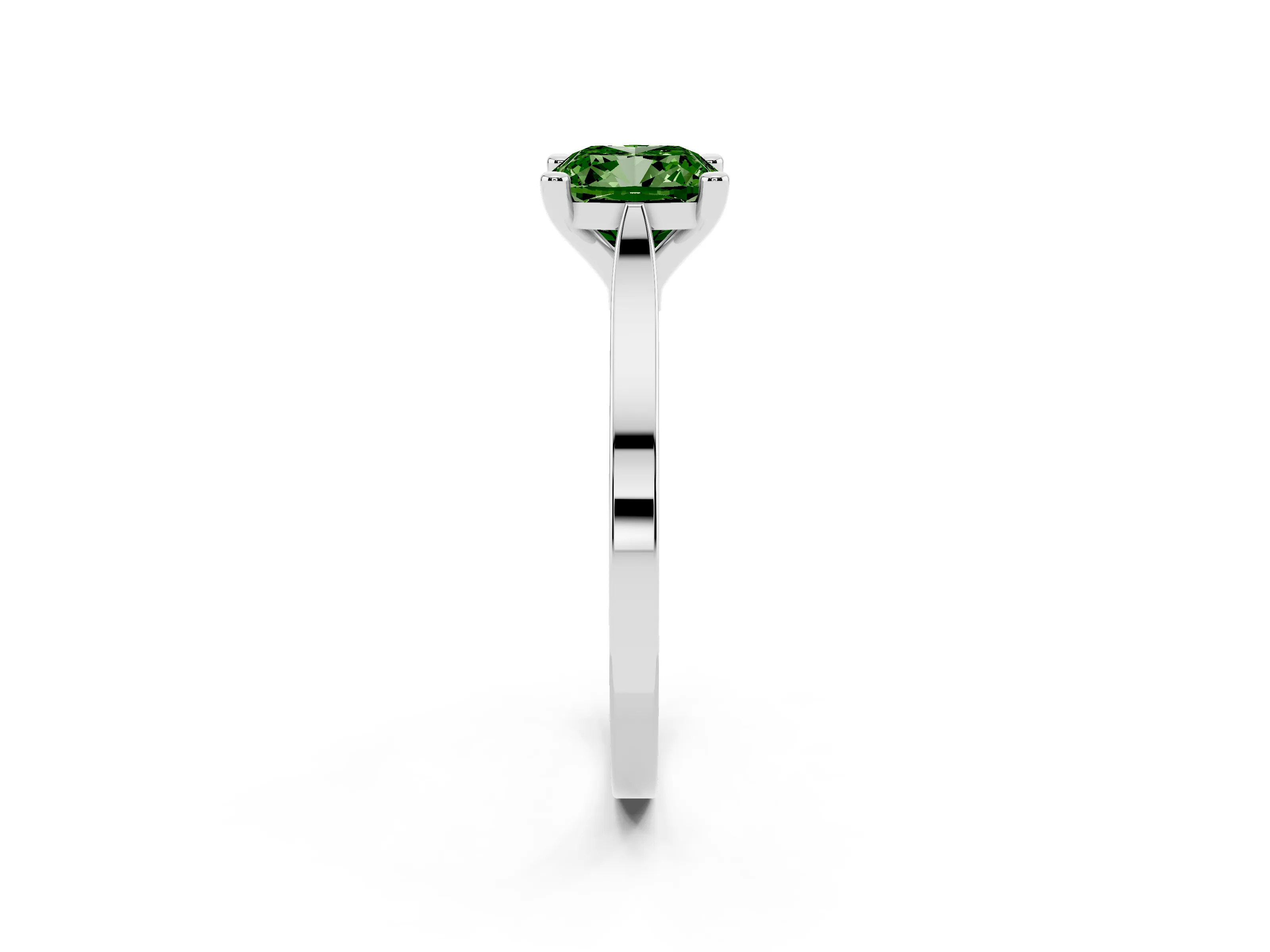 Fancy Green Cushion Cut Diamond Solitaire Ring Set in Silver with Prong Setting and Tapered Band