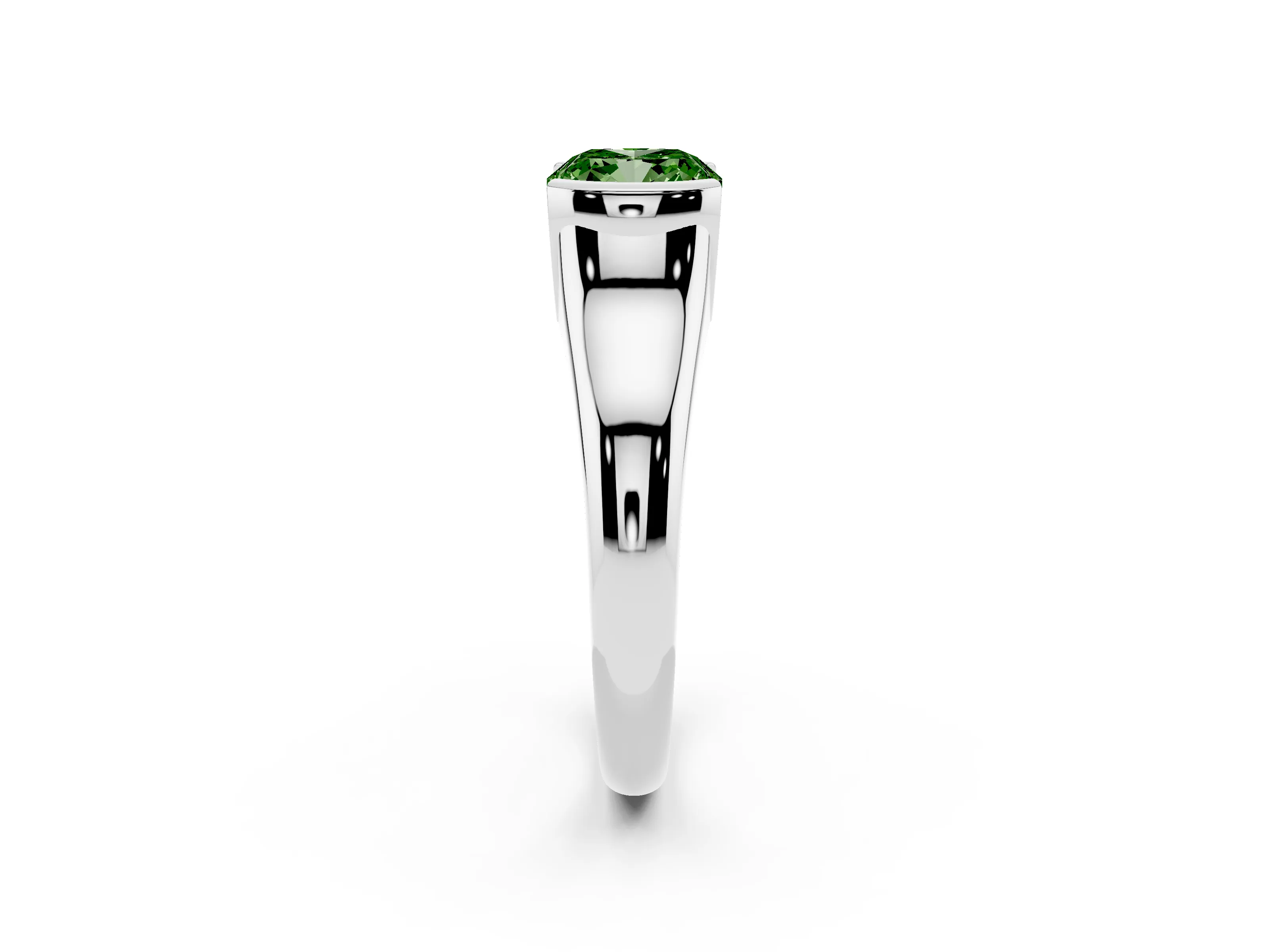 Fancy Green Cushion Cut Diamond Solitaire Tension Set Ring Set in Silver with Split Shank Band