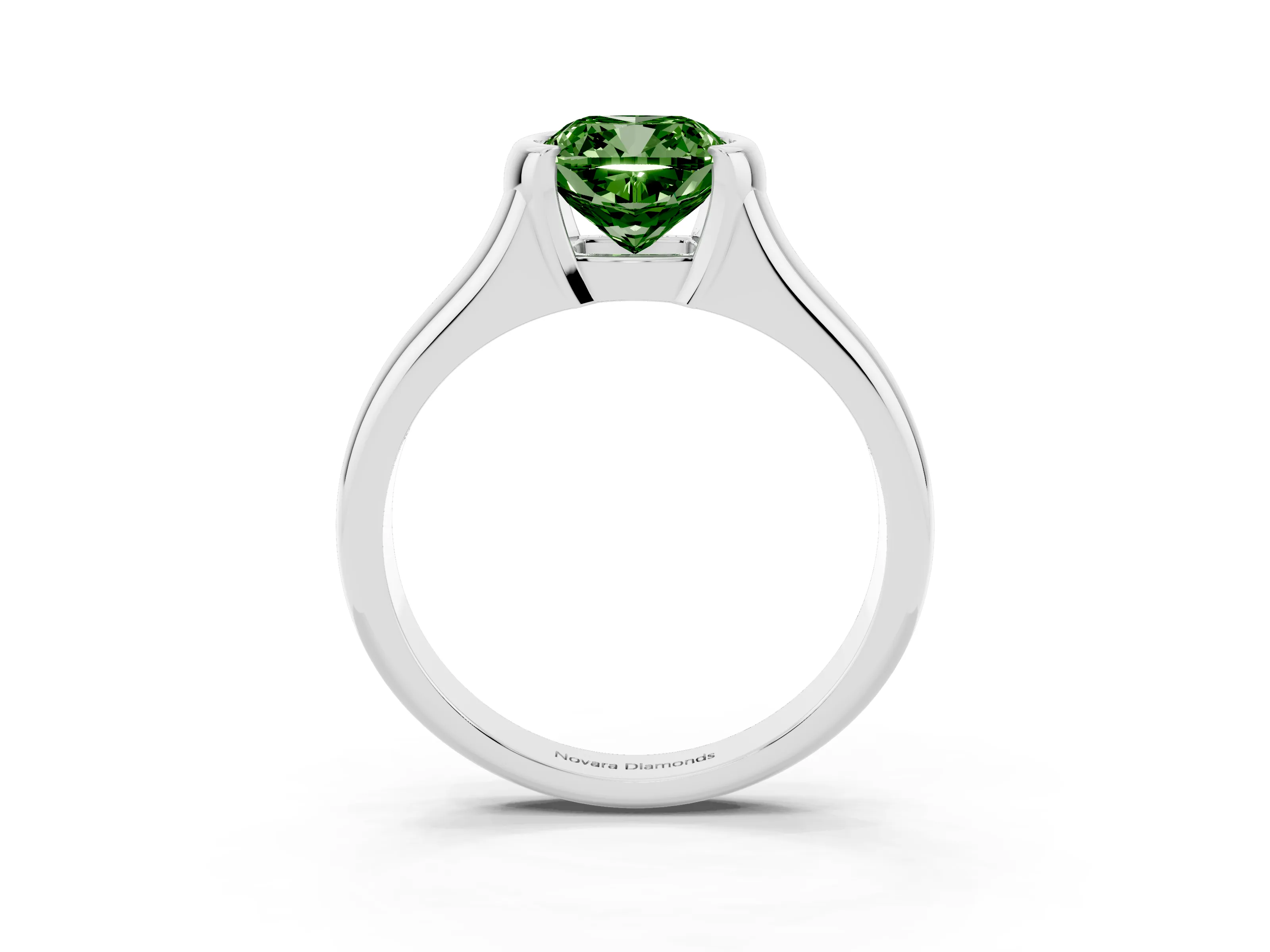 Fancy Green Cushion Cut Diamond Solitaire Tension Set Ring Set in Silver with Split Shank Band