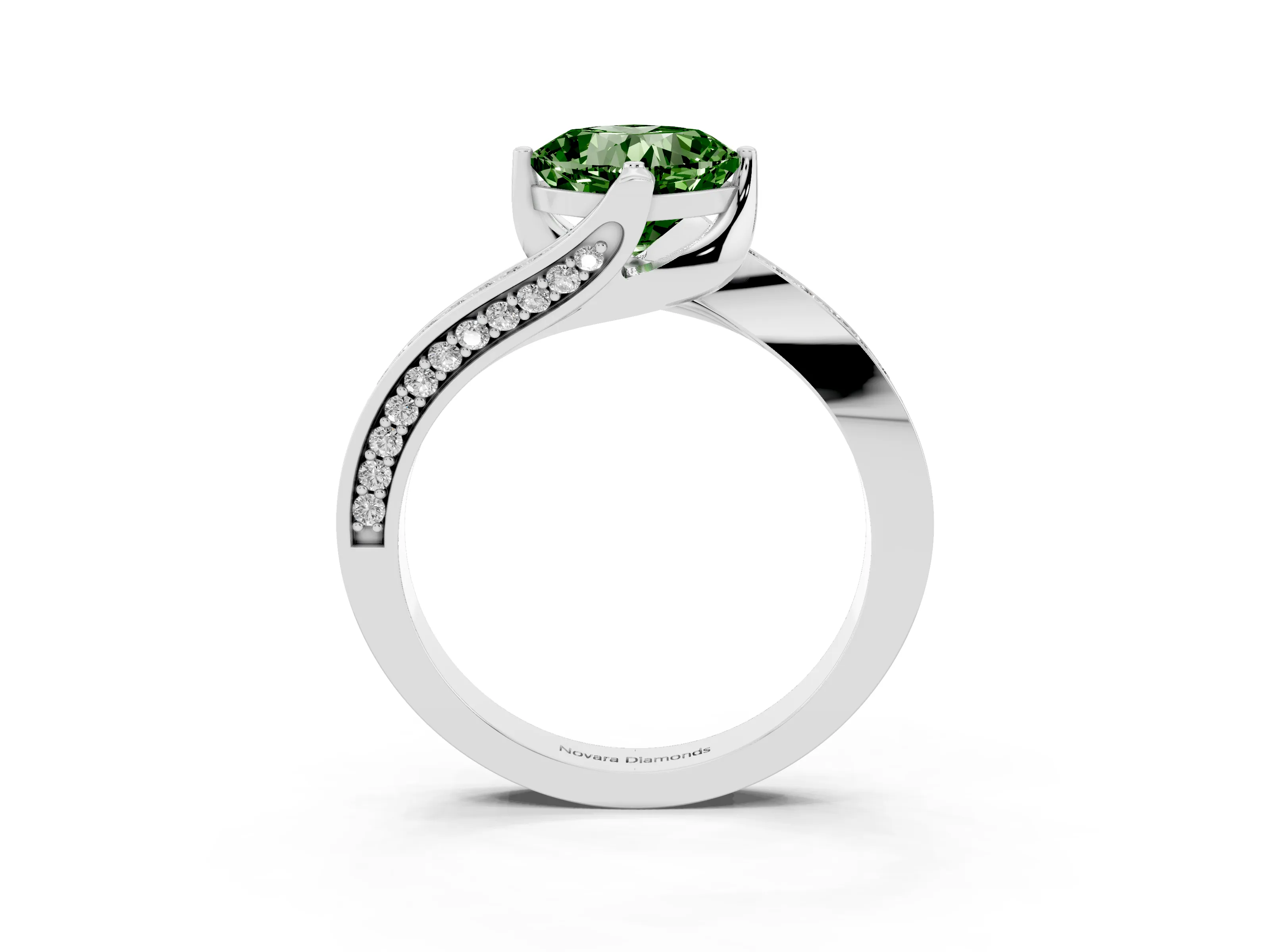 Fancy Green Cushion Cut Diamond Solitaire Ring Set in Platinum with Intertwined Pavé Twist Band