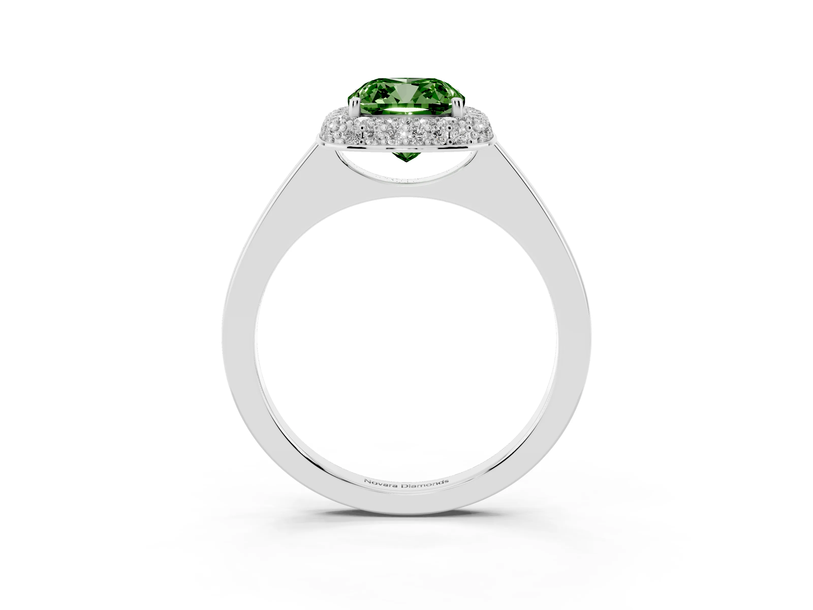Fancy Green Cushion Cut Diamond Halo Engagement Ring Set in Platinum with Solitaire Band and Prong Setting