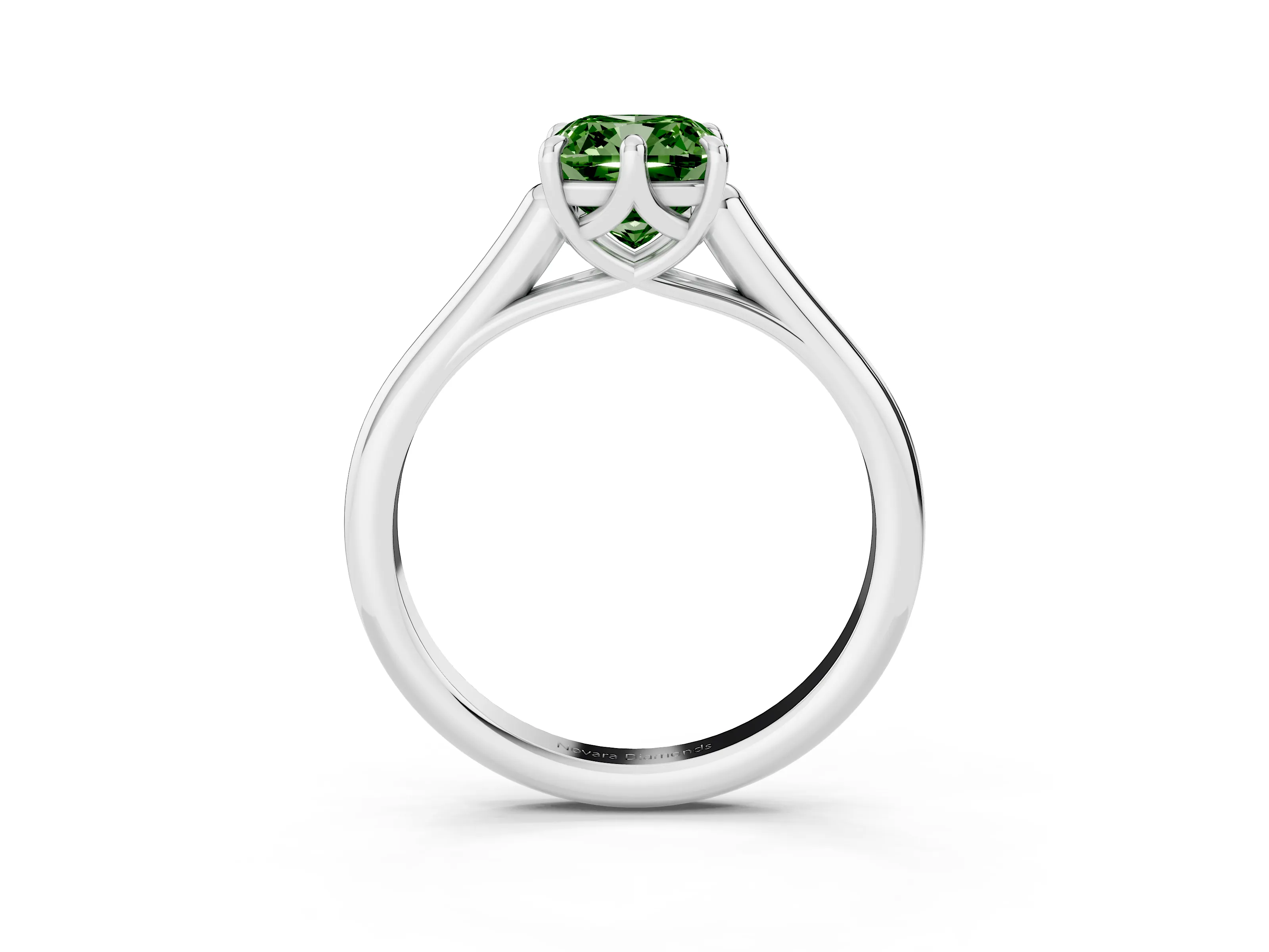 Fancy Green Cushion Cut Diamond Solitaire Engagement Ring Set in White gold with Prong Setting and Plain Classic Band