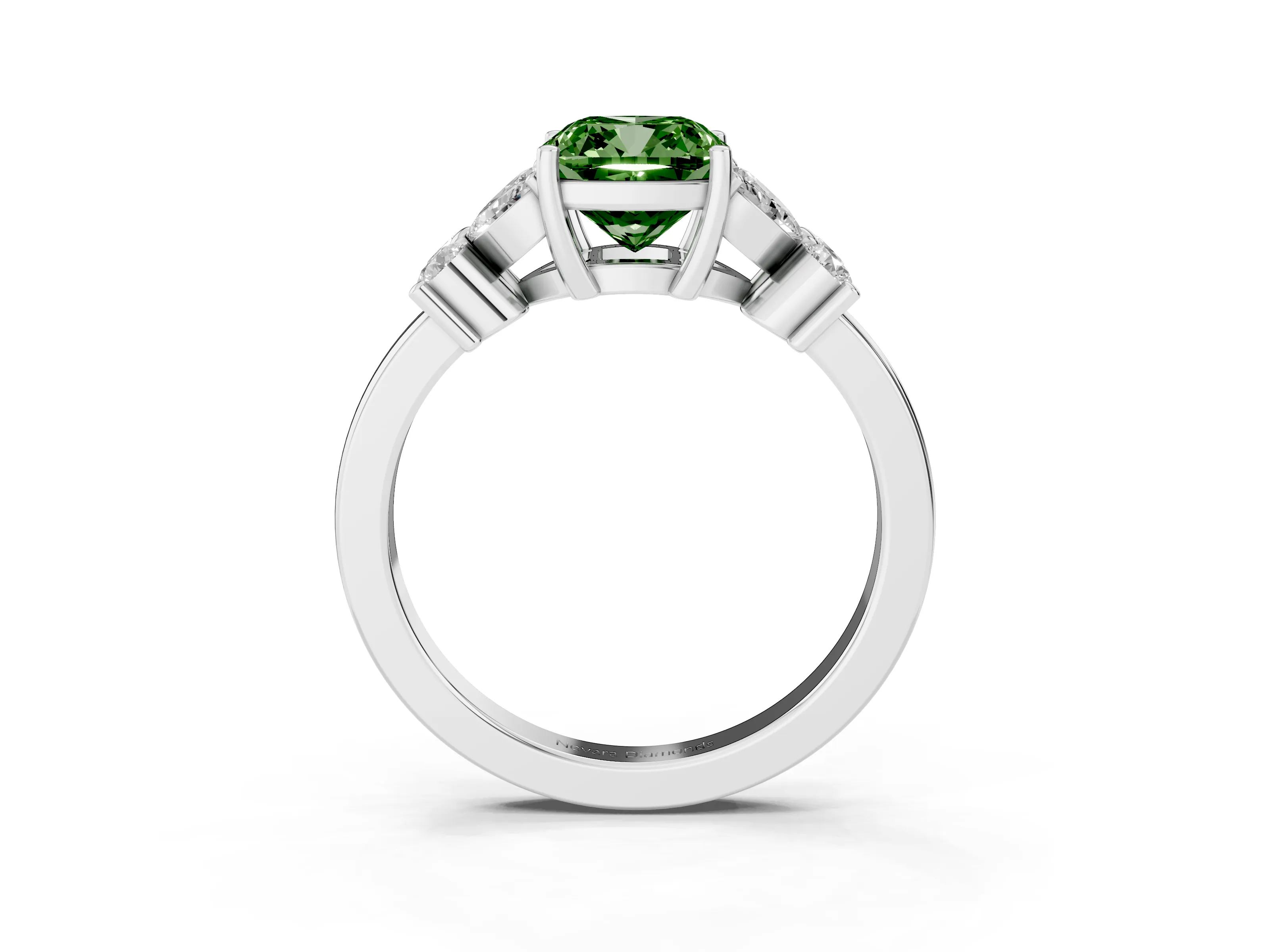 Fancy Green Cushion Cut Diamond Floral Cluster Ring Set in White gold with Marquise Petals and Prong Setting