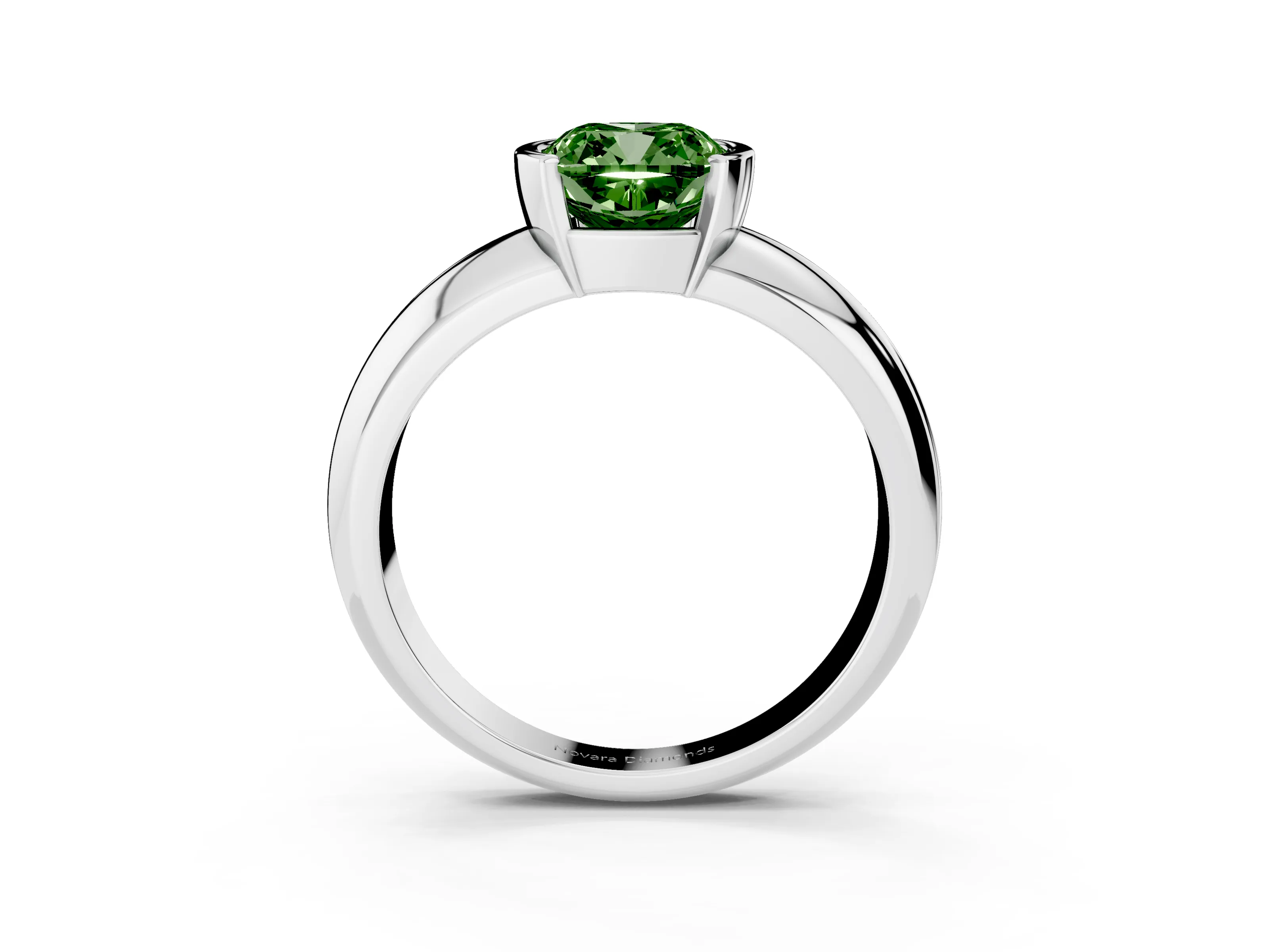 Fancy Green Cushion Cut Diamond Solitaire Tension Set Ring Set in White gold with Wide Band