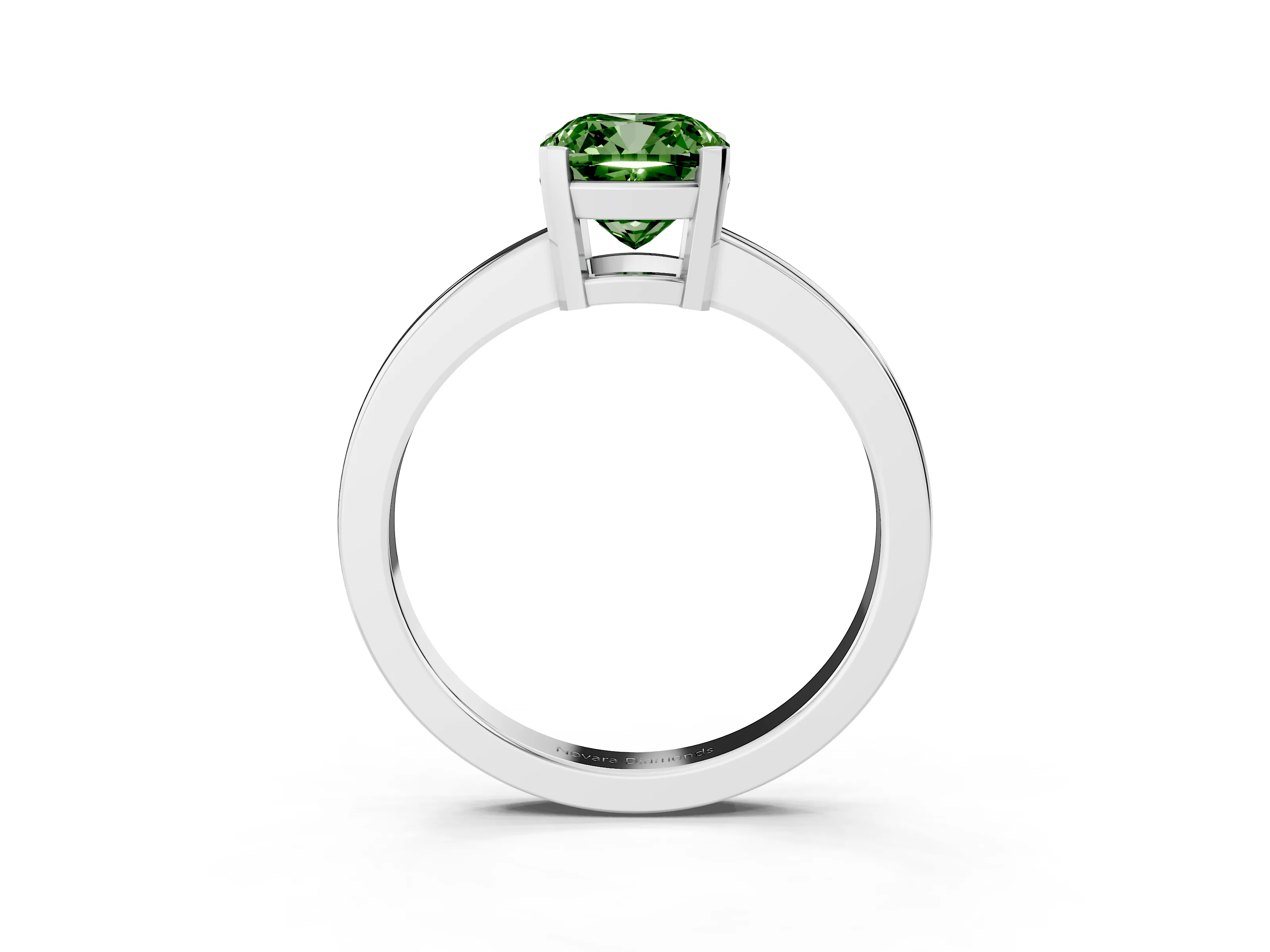 Fancy Green Cushion Cut Diamond Solitaire Ring Set in White gold with Prong Head and Smooth Polished Band