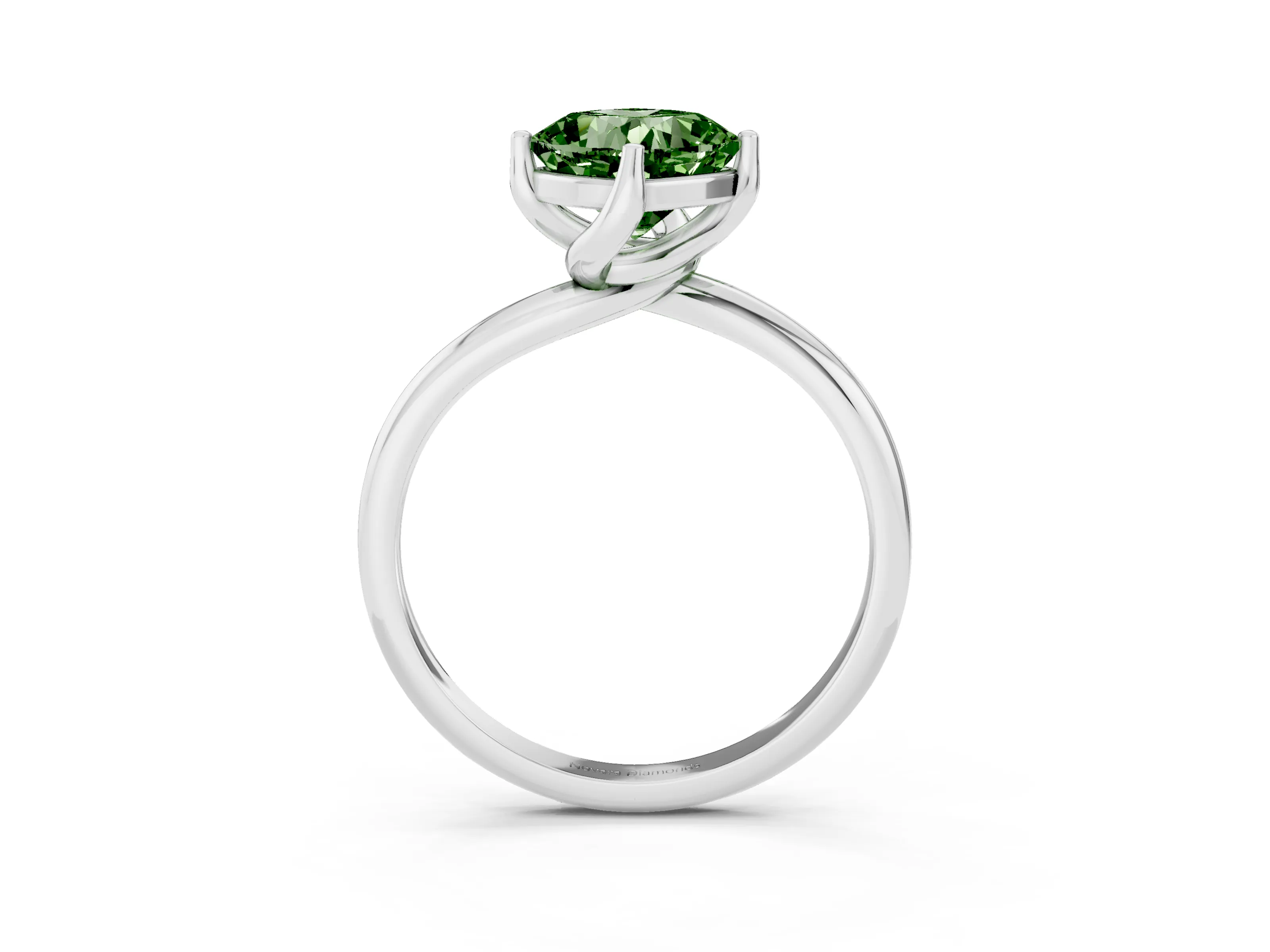 Fancy Green Cushion Cut Diamond Solitaire Engagement Ring Set in Platinum with Classic Plain Band