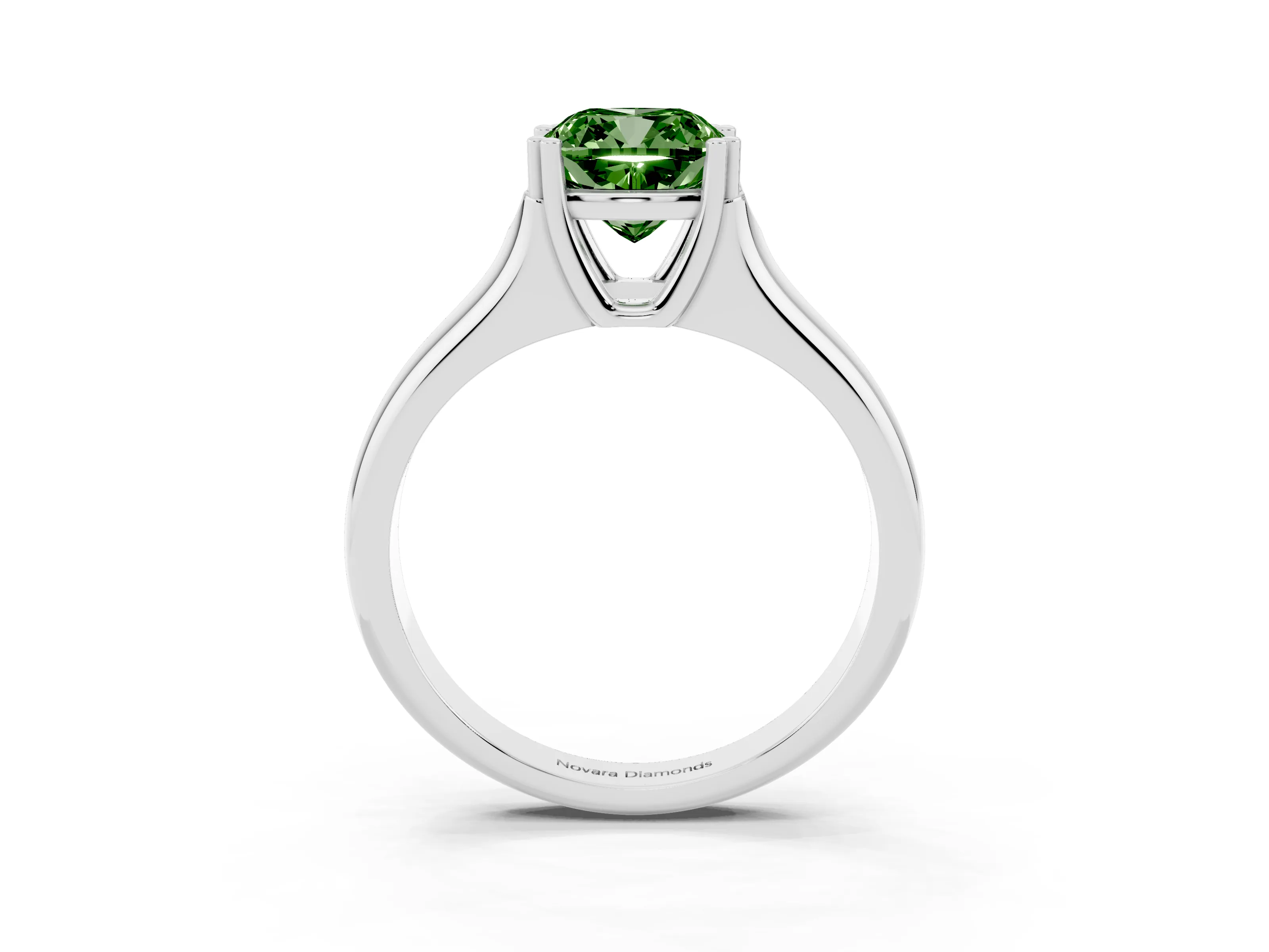 Fancy Green Cushion Cut Diamond Solitaire Ring Set in Silver with Wide Band and Prong Setting