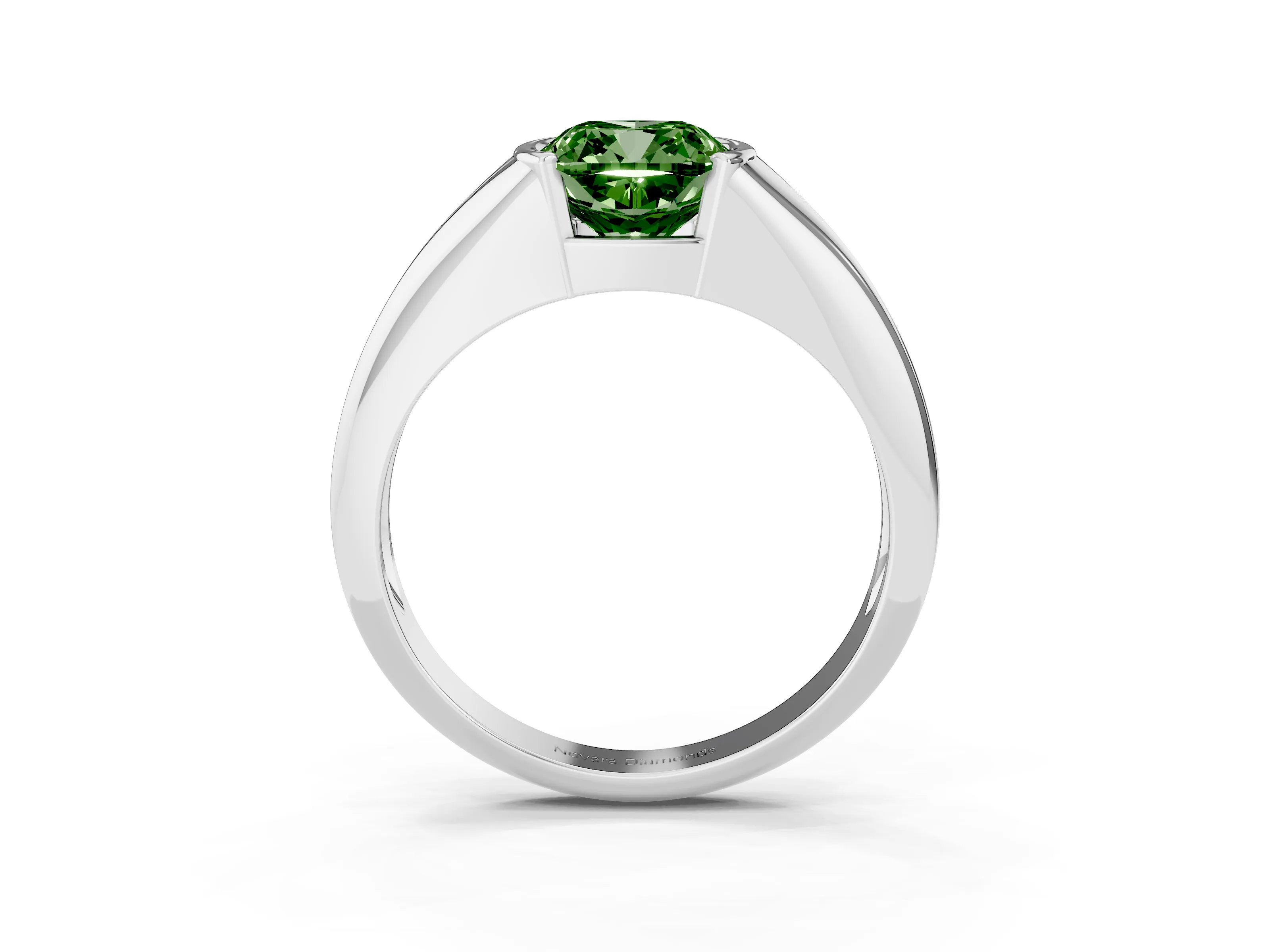 Fancy Green Cushion Cut Diamond Solitaire Tension Set Ring Set in Silver