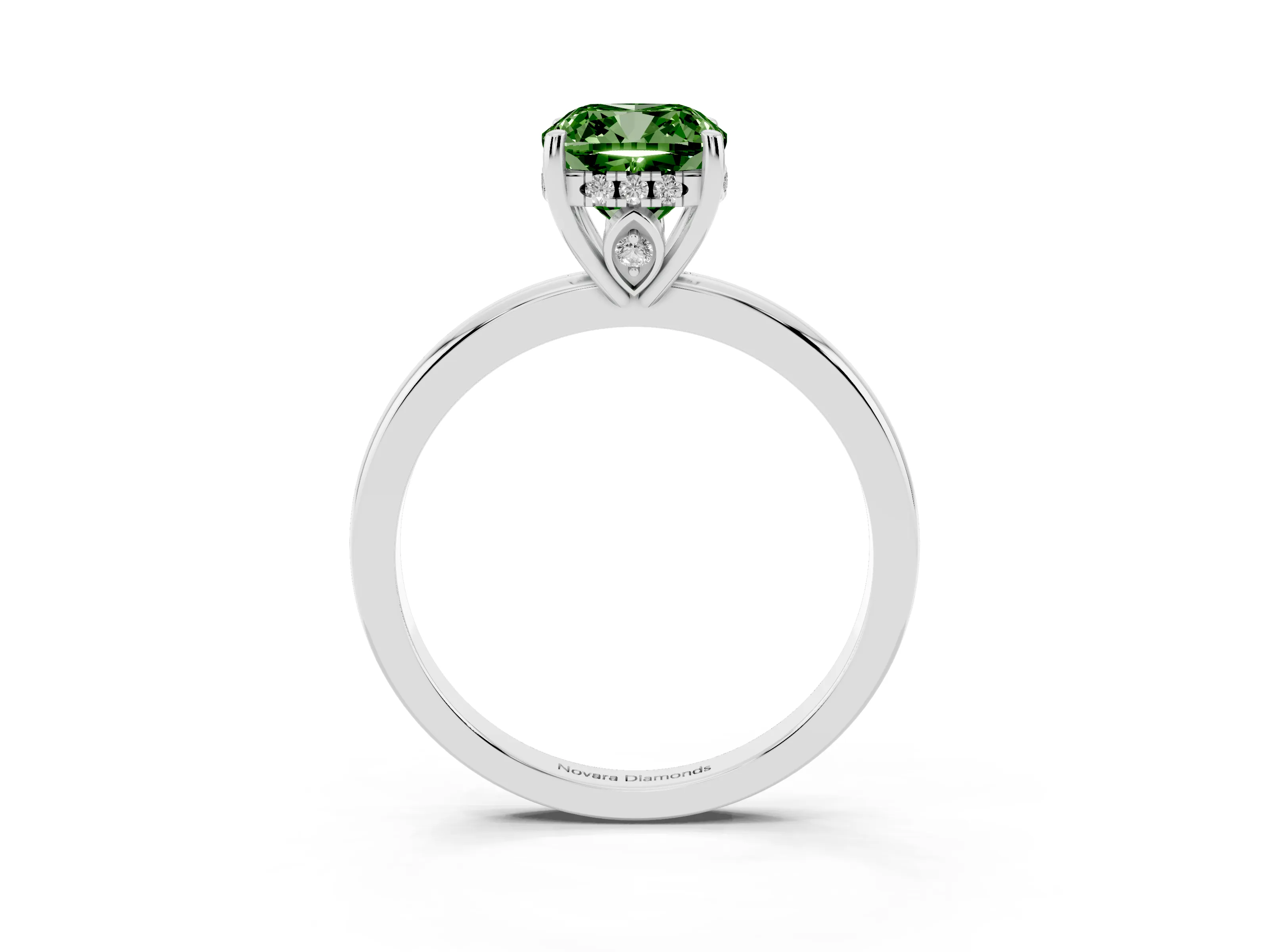 Fancy Green Cushion Cut Diamond Solitaire Ring Set in Platinum with Plain Band and Prong Setting