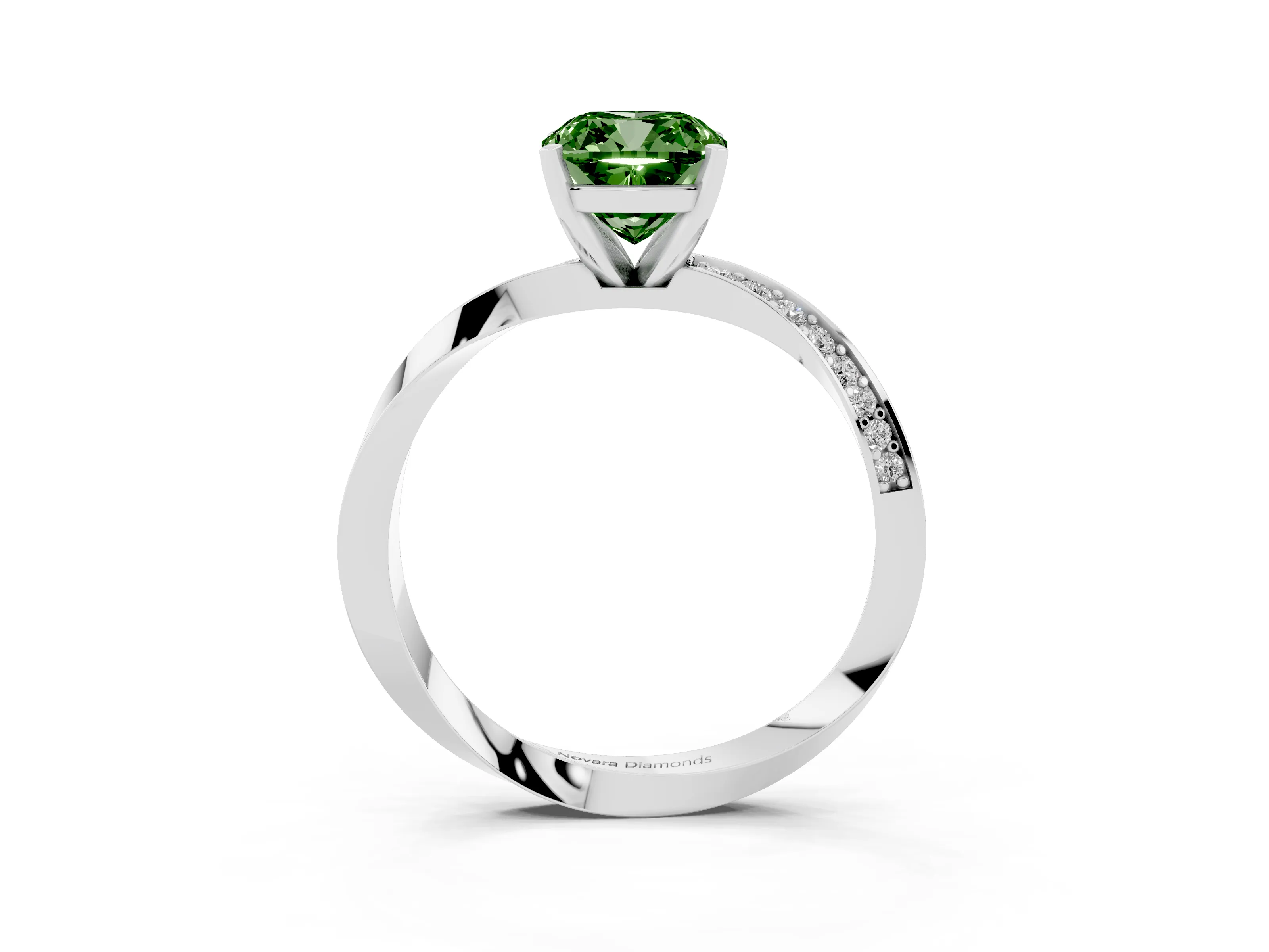 Fancy Green Cushion Cut Diamond Engagement Ring Set in Platinum with Side Stone Accents and Prong Setting