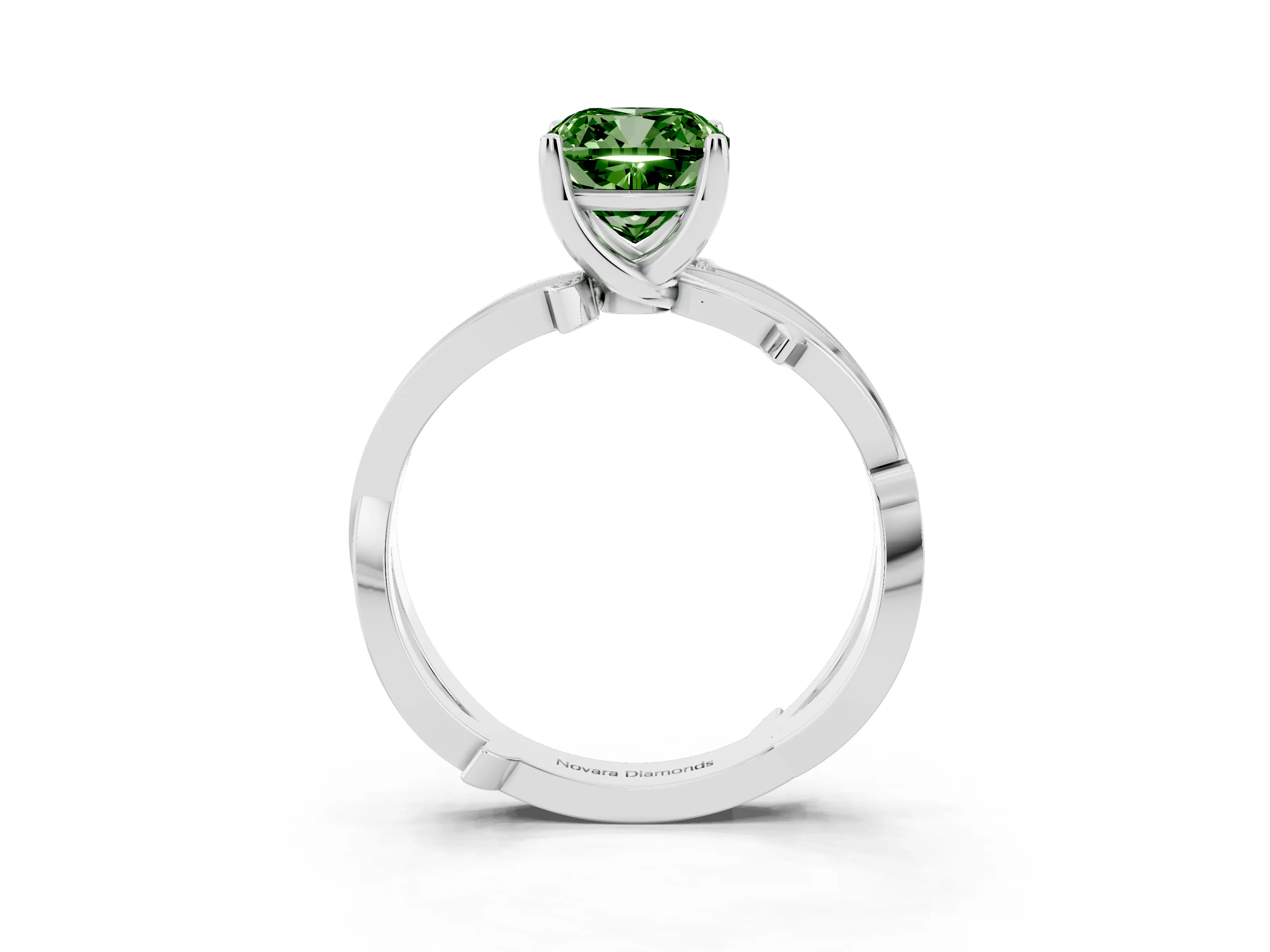 Fancy Green Cushion Cut Diamond Pavé Twist Band Solitaire Ring Set in Silver with Prong Setting