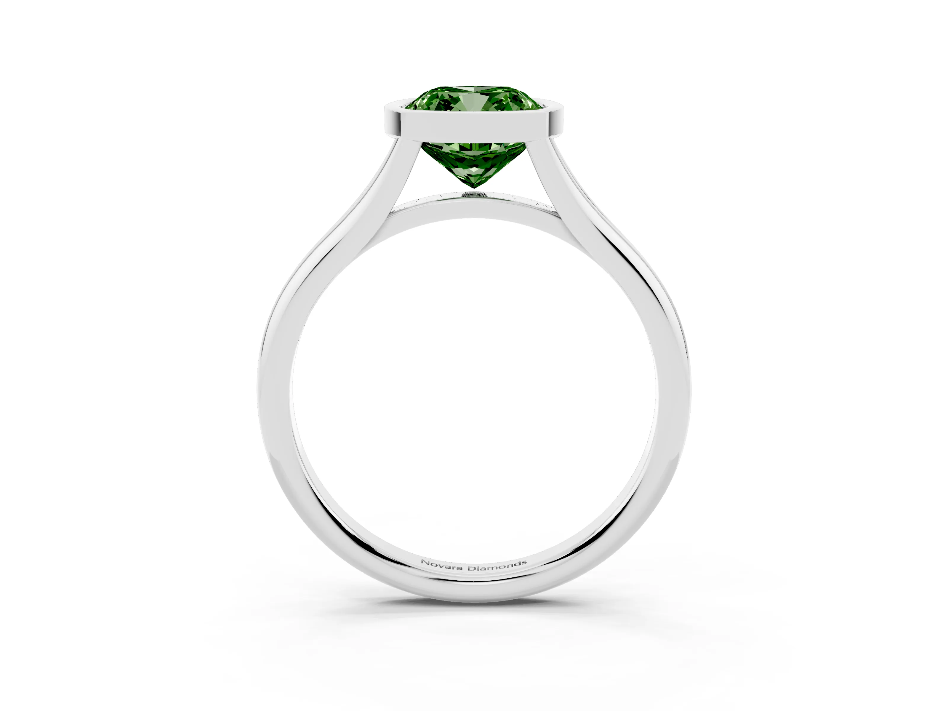Fancy Green Bezel Set Cushion Cut Diamond Solitaire Ring Set in Platinum with Tapered Band