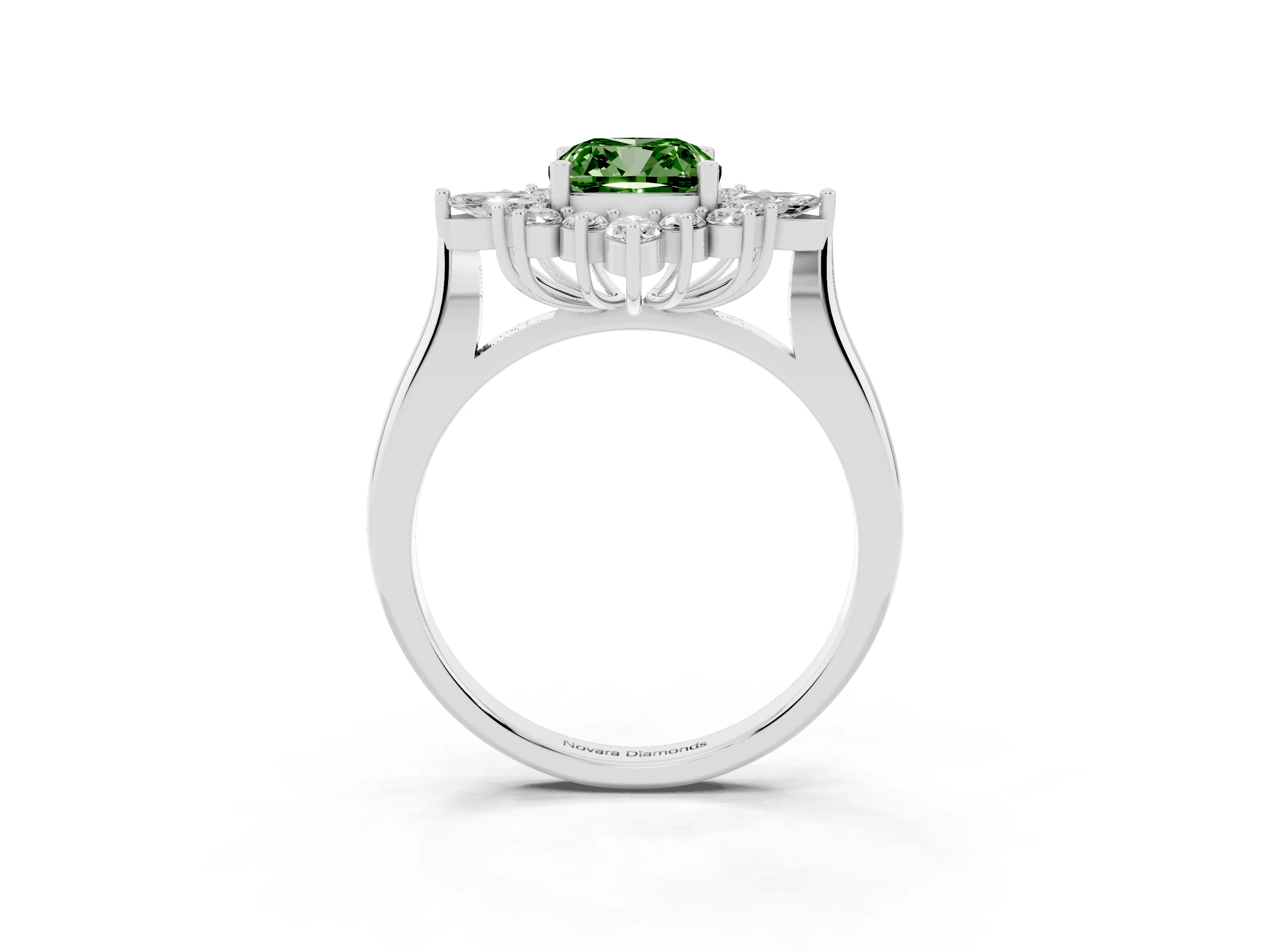 Fancy Green Cushion Cut Diamond Cluster Halo Ring Set in Platinum with Marquise and Round Accents