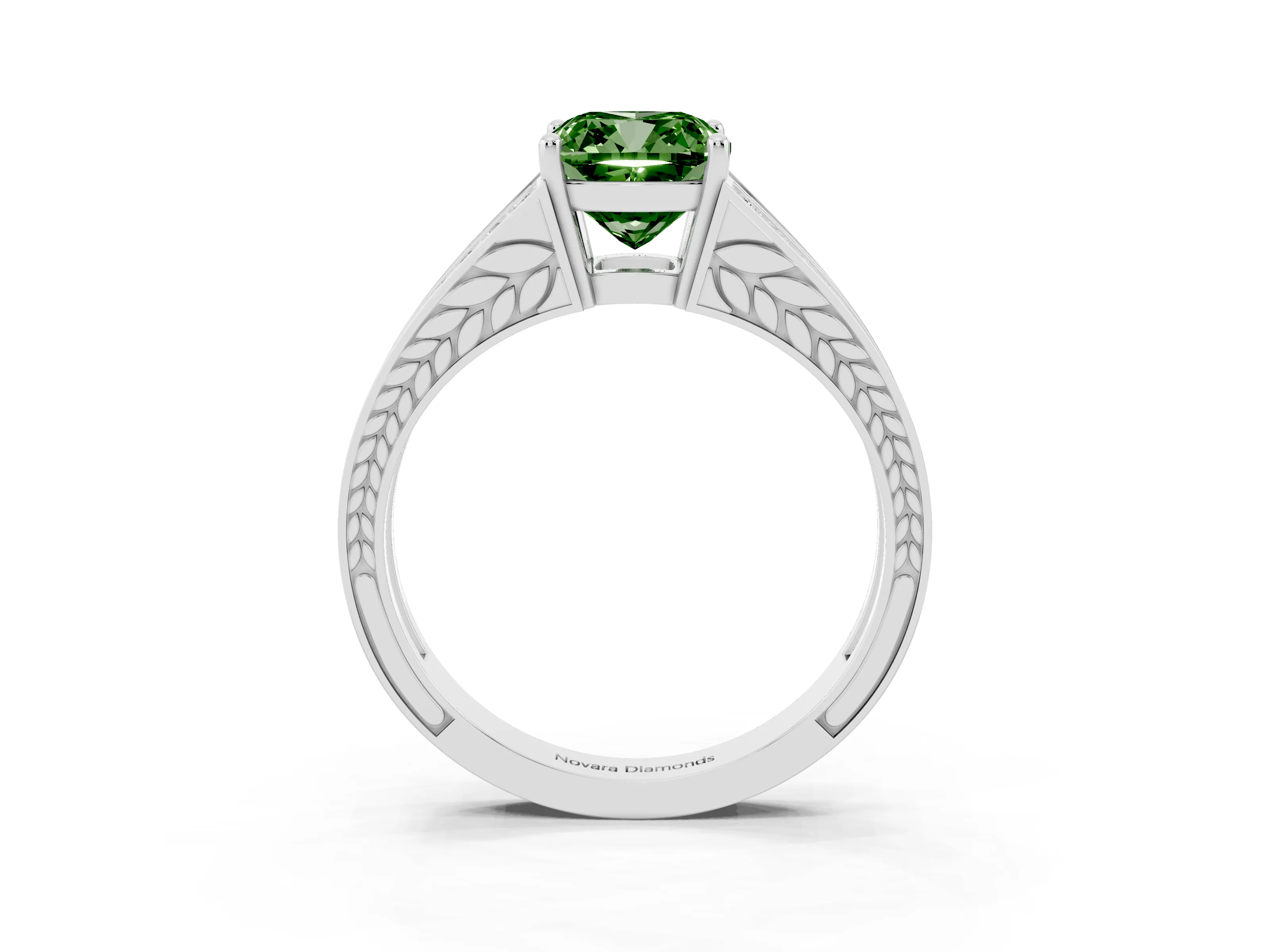 Fancy Green Cushion Cut Diamond Split Shank Ring Set in Platinum with Pavé Band and Prong Setting