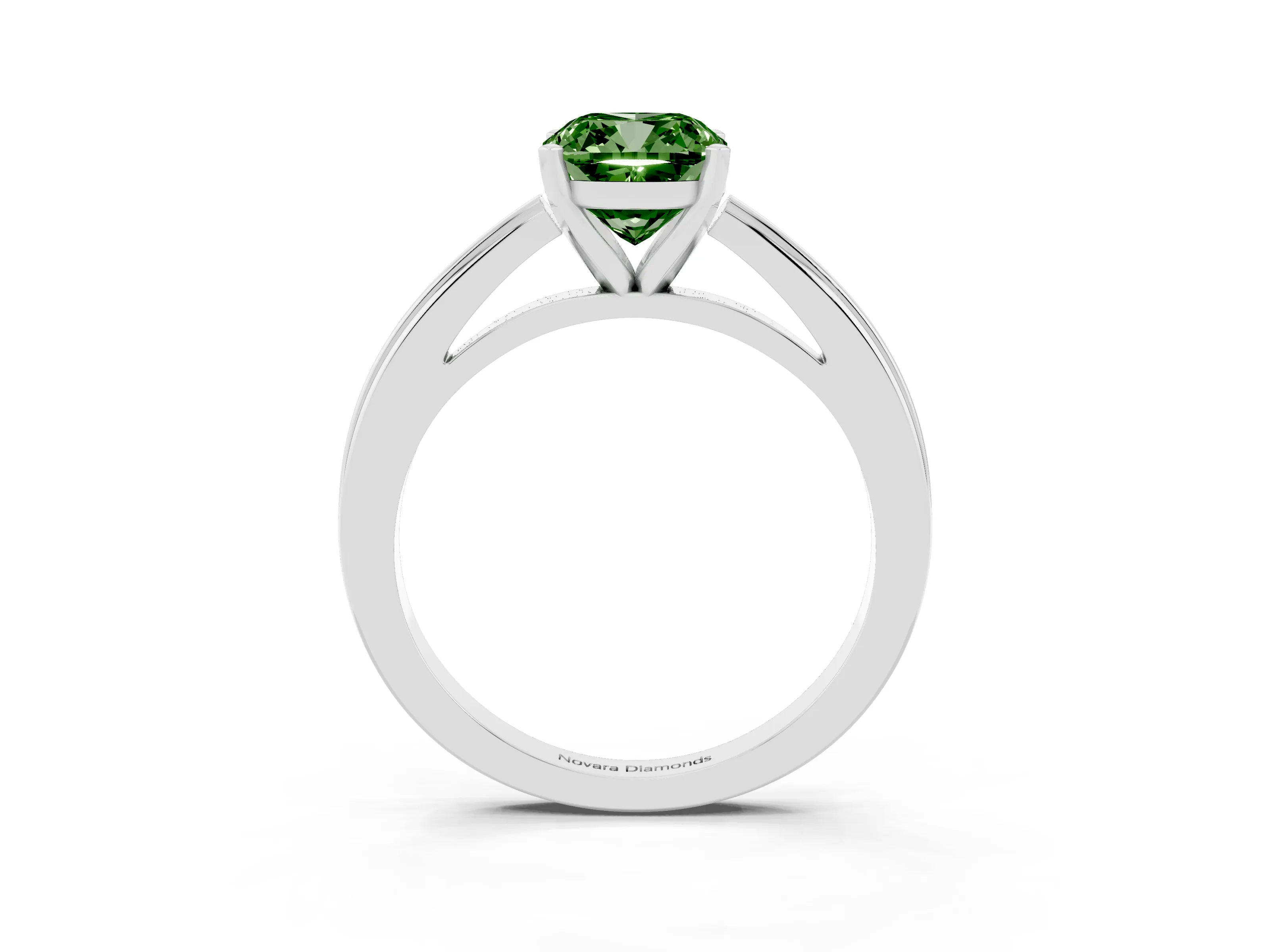 Fancy Green Cushion Cut Diamond Solitaire Ring Set in Platinum with Prong Setting and Classic Band