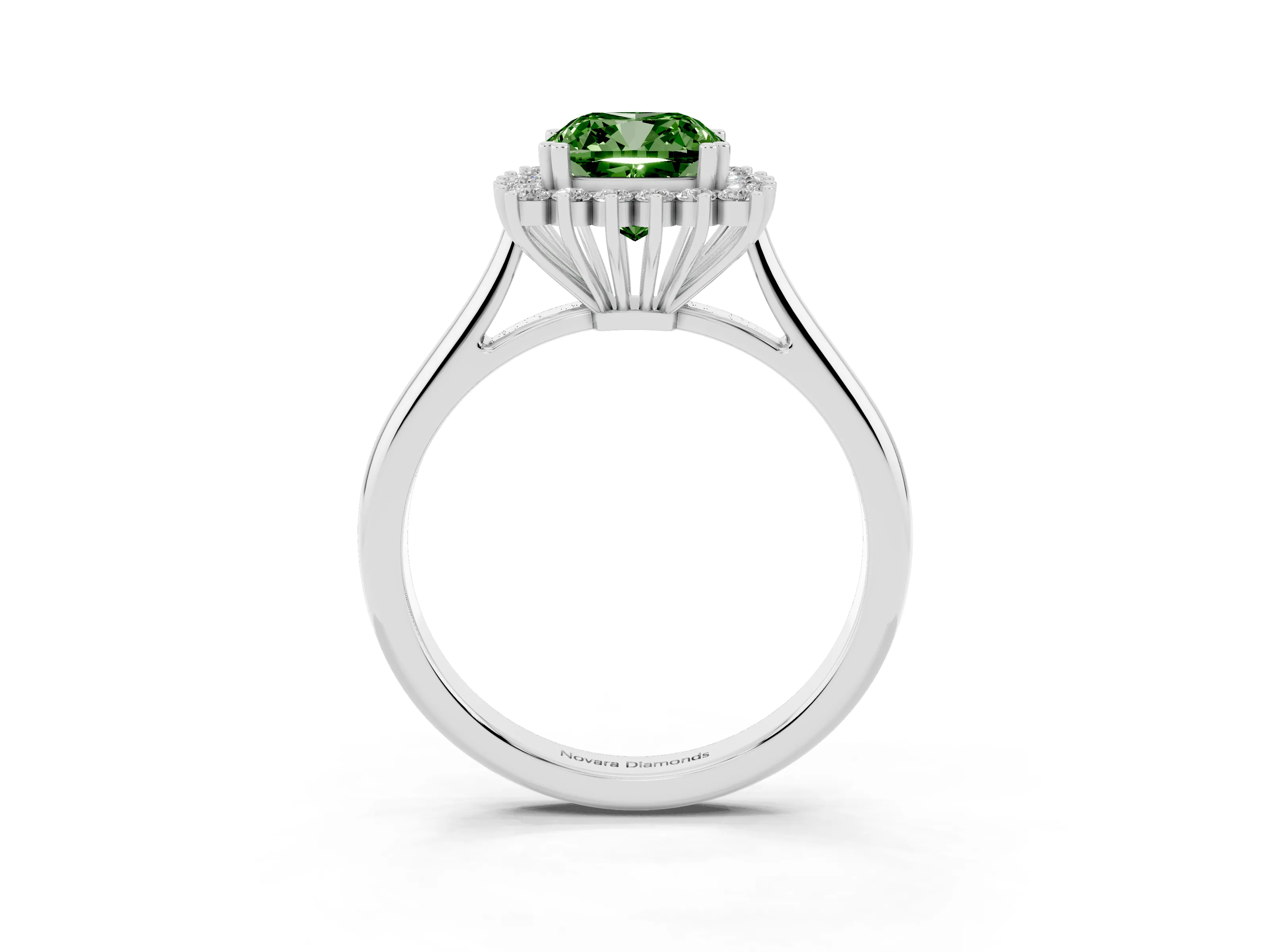 Fancy Green Cushion Cut Diamond Halo Ring Set in Platinum with Plain Solitaire Band and Prong Setting