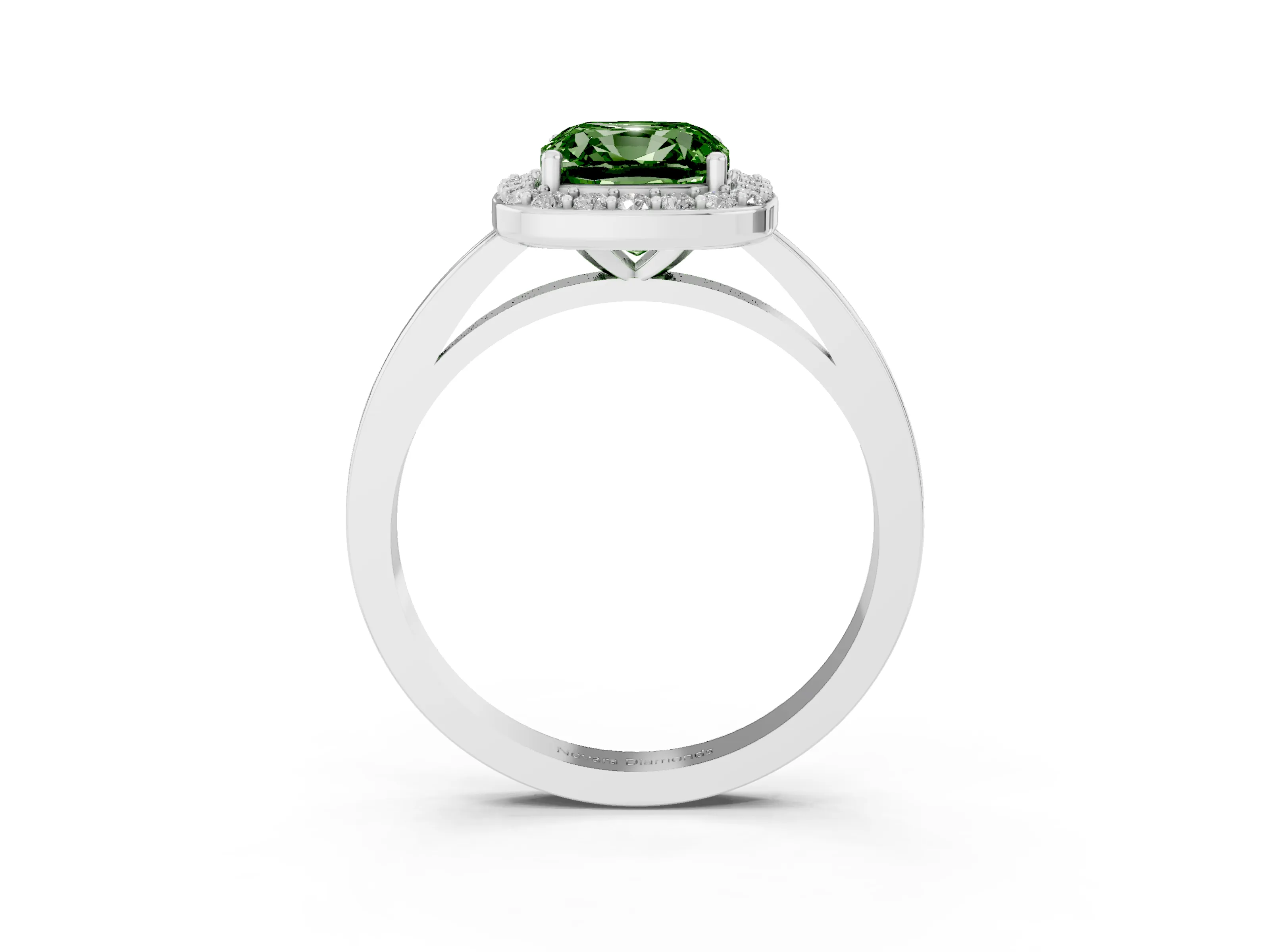 Fancy Green Cushion Cut Diamond Halo Ring Set in Platinum with Solitaire Band and Prong Setting