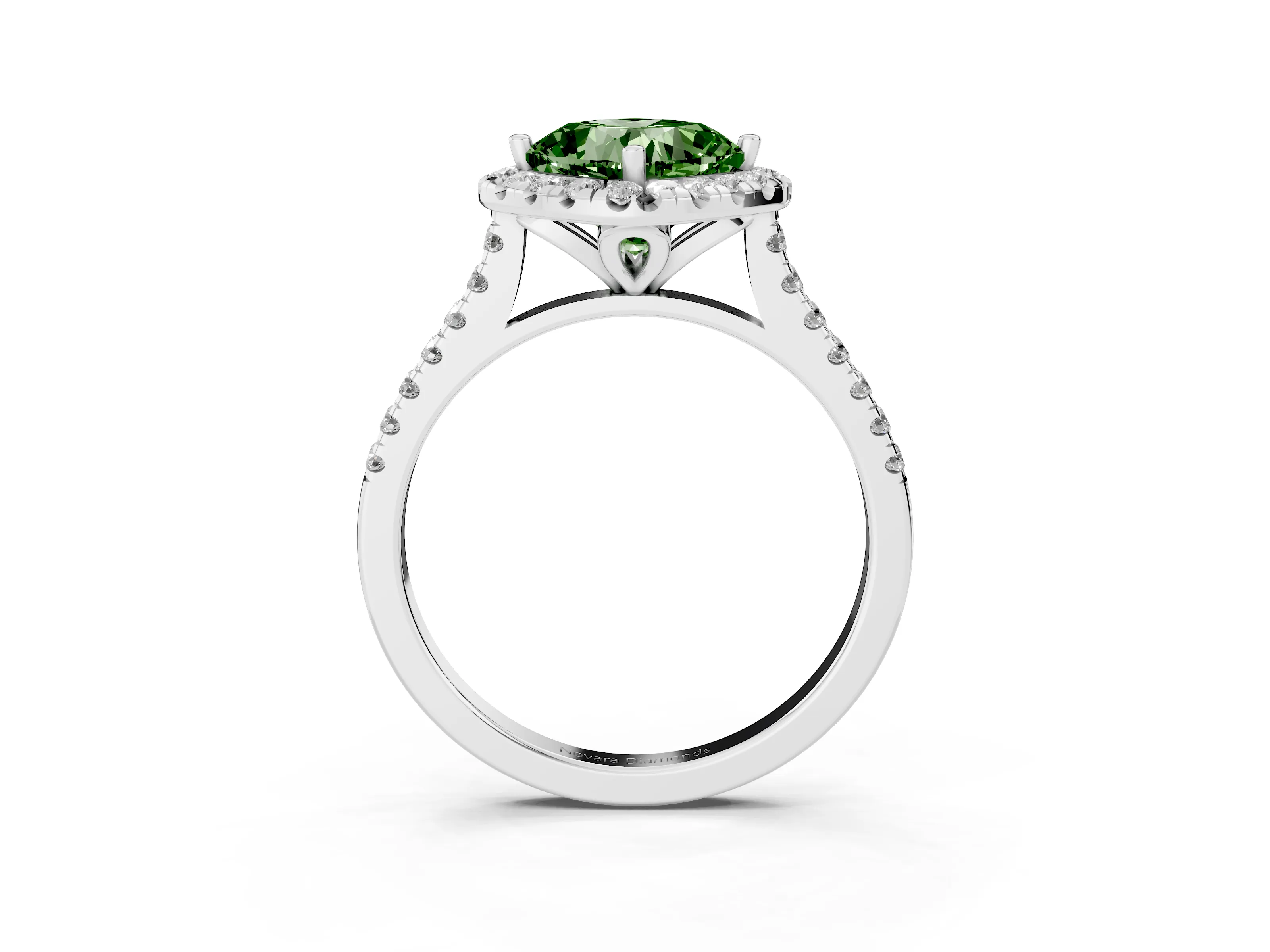 Fancy Green Cushion Cut Diamond Cushion Halo Ring Set in Silver with Pavé Band