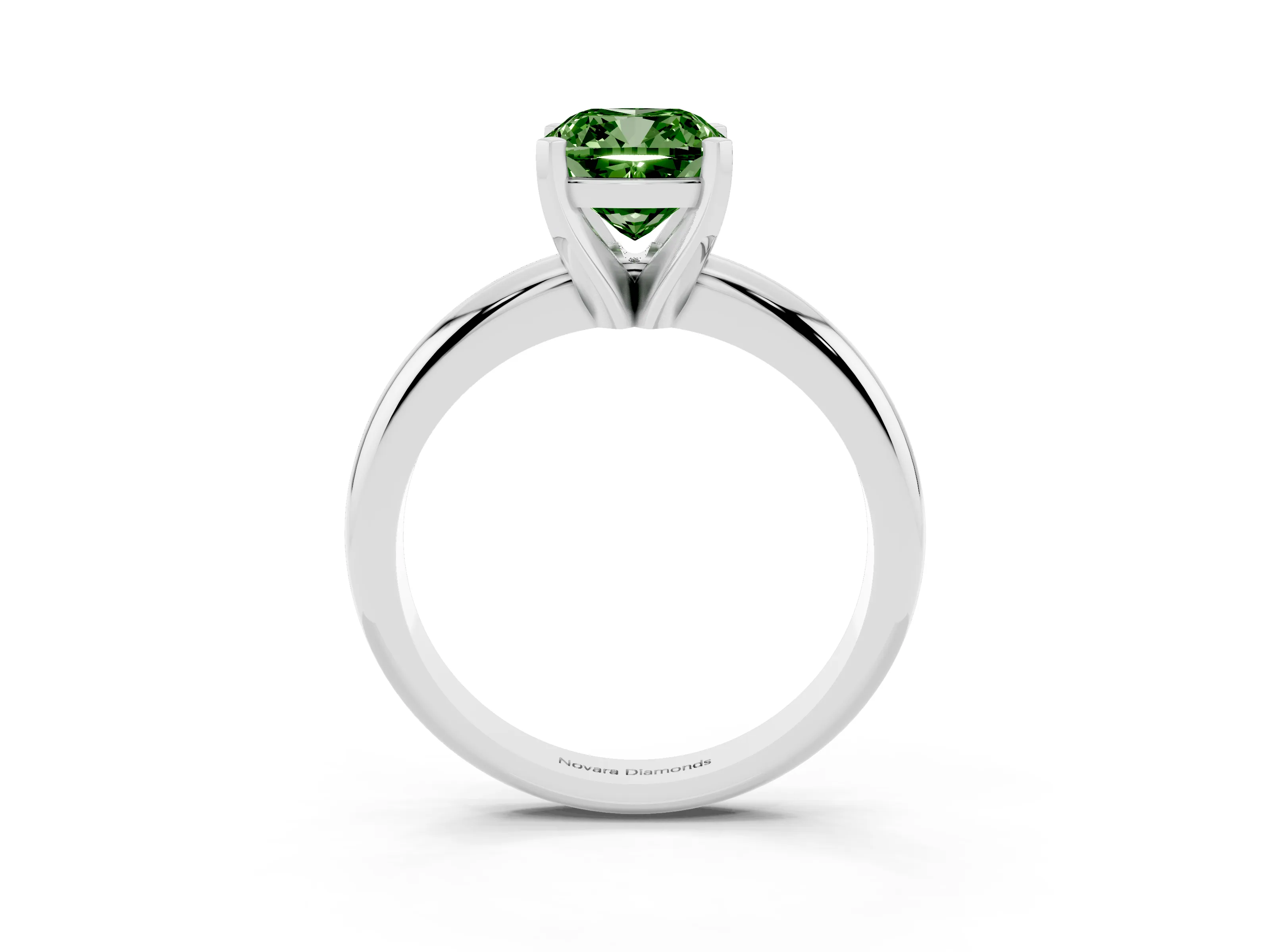 Fancy Green Cushion Cut Diamond Solitaire Engagement Ring Set in White gold with Round Band and Prong Setting