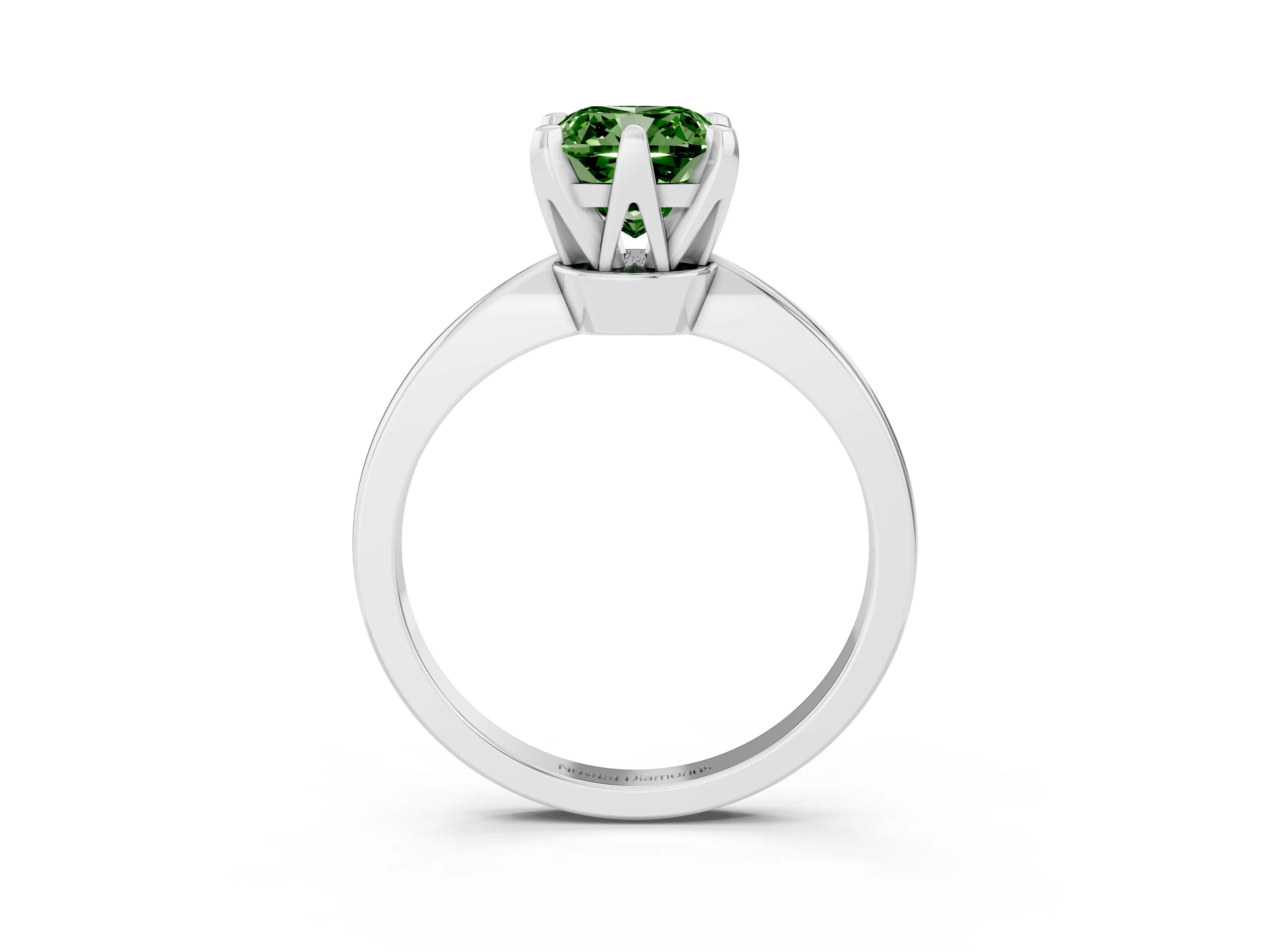 Fancy Green Cushion Cut Diamond Solitaire Engagement Ring Set in Platinum with Slim Tapered Solitaire Band