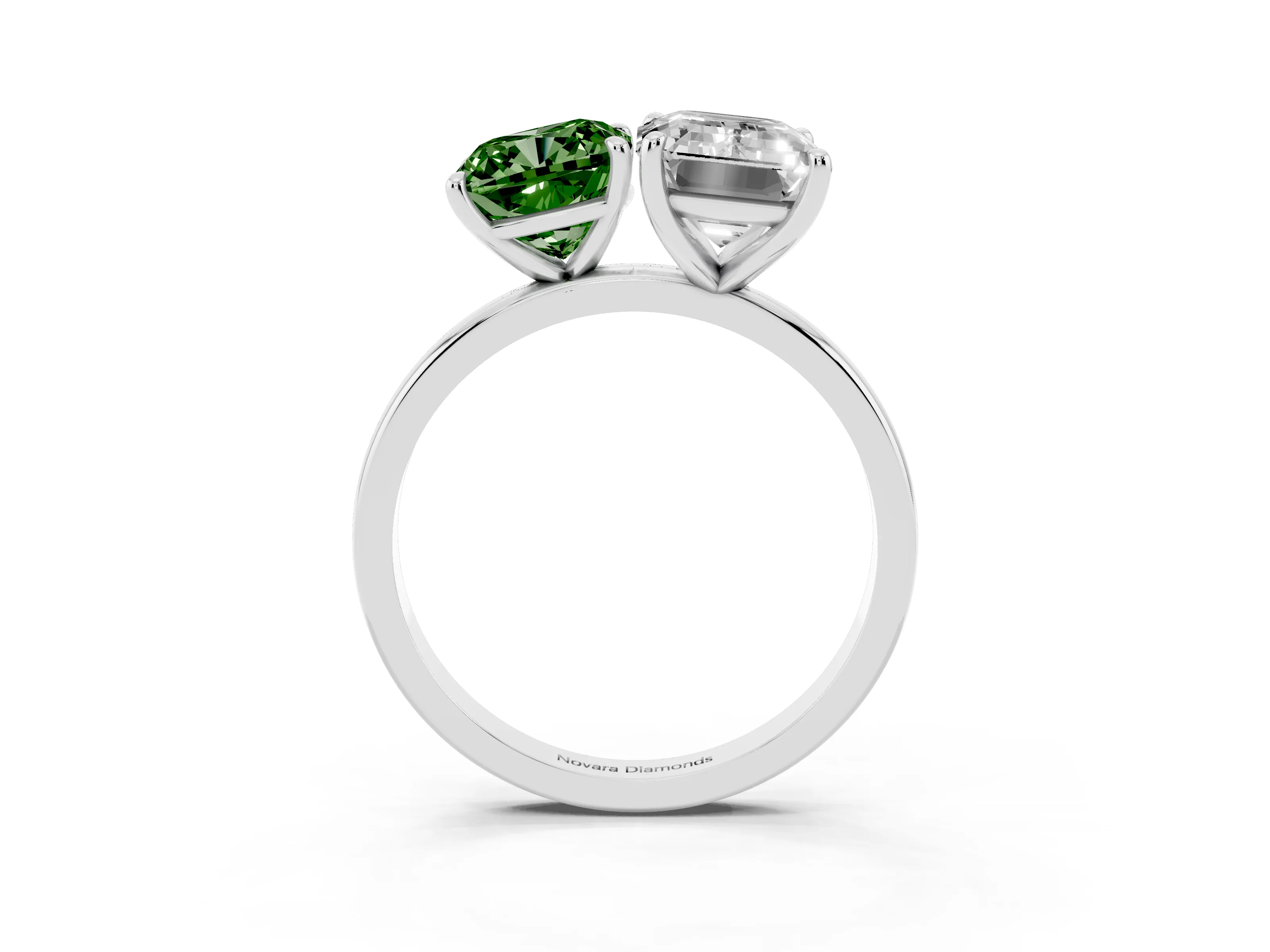 Fancy Green Cushion Cut and Emerald Cut Toi Moi Ring Set in Platinum with Prong Setting