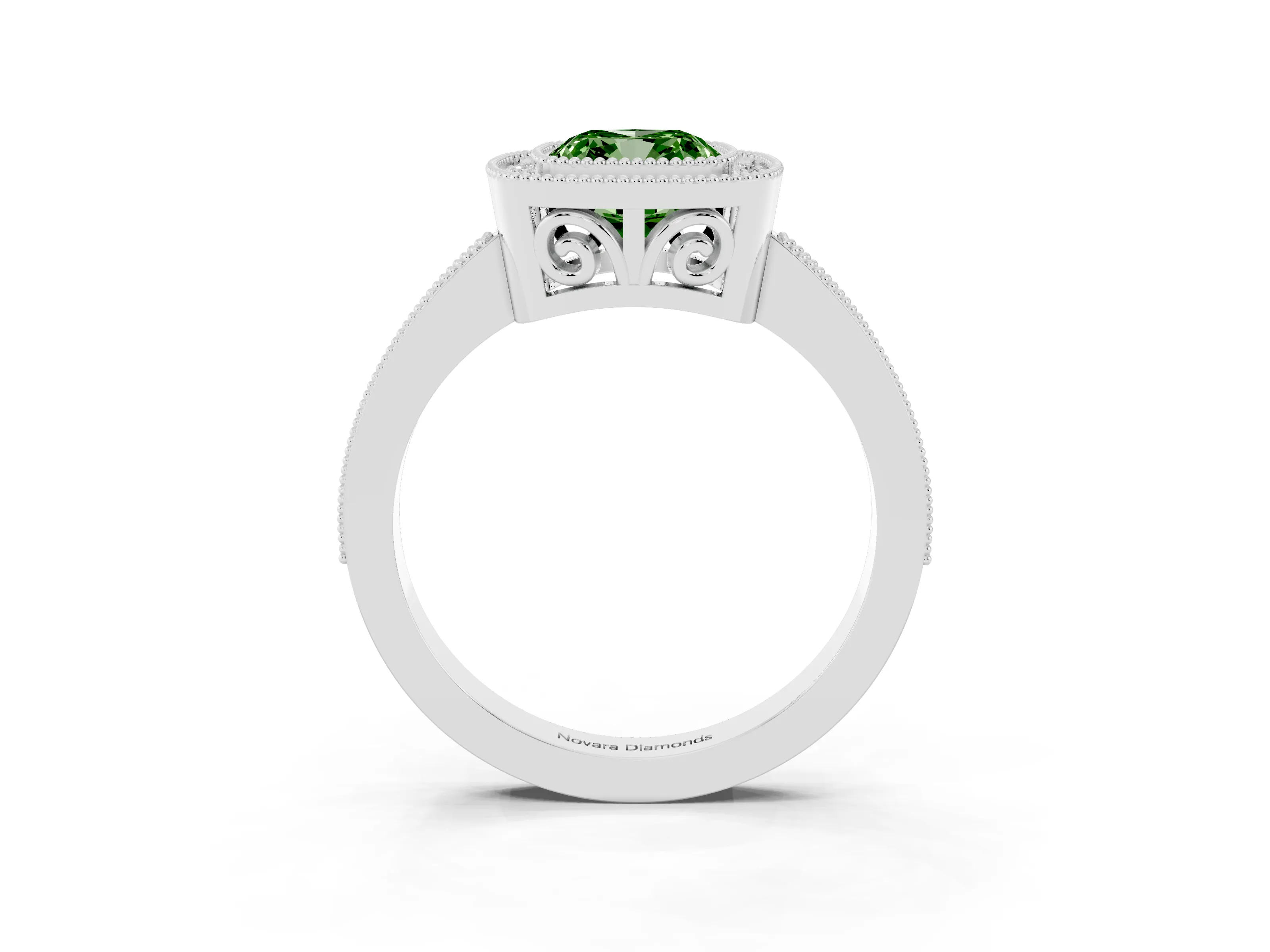 Fancy Green Cushion Cut Diamond Round Halo Ring Set in Platinum with Pavé Band