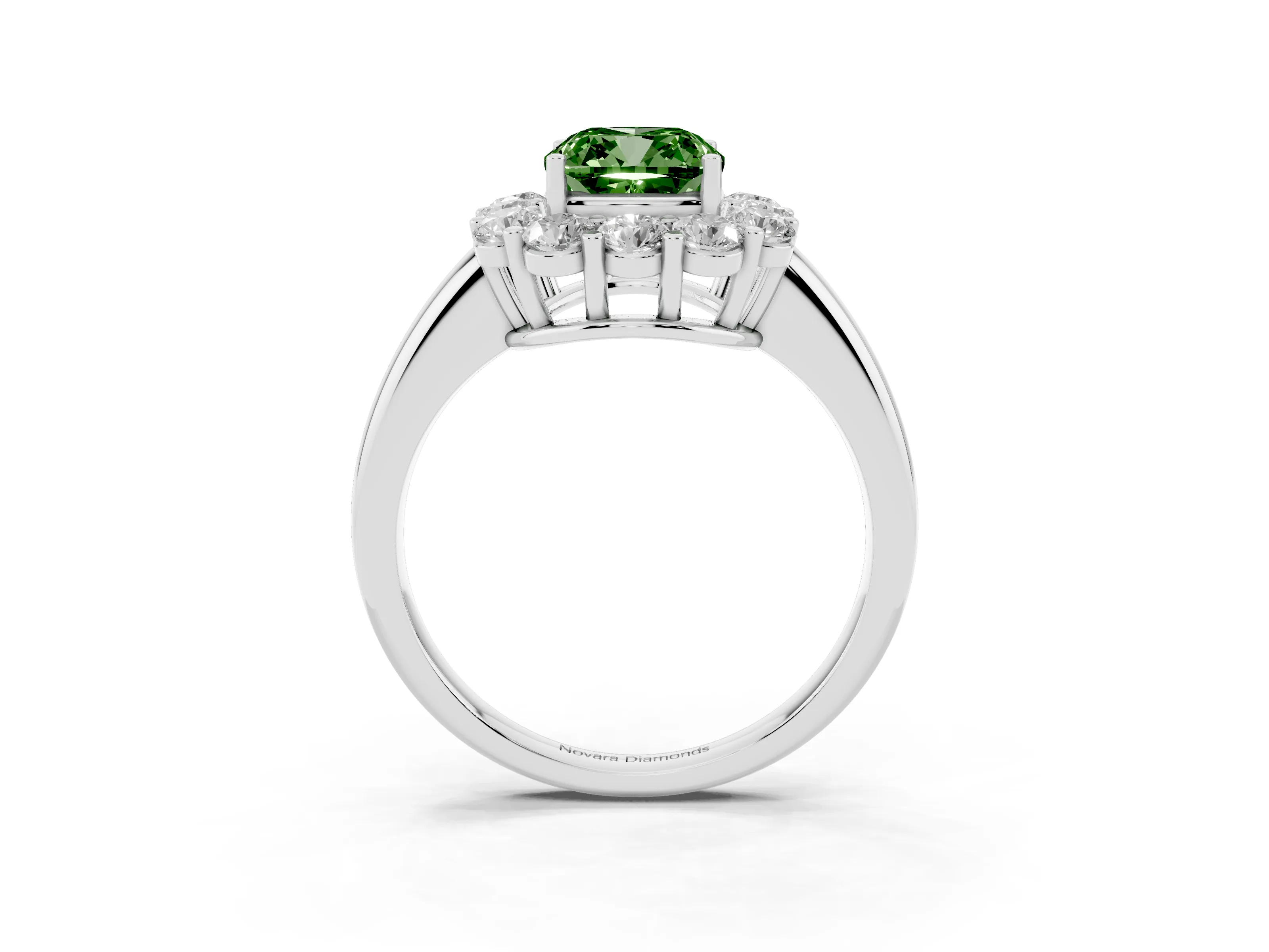 Fancy Green Cushion Cut Diamond Halo Cluster Engagement Ring Set in Platinum with Polished Band and Prong Setting